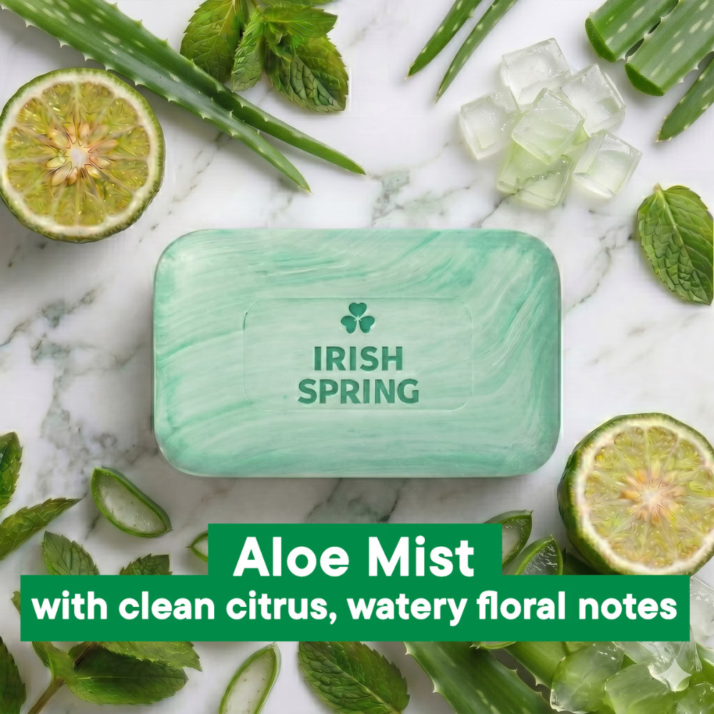 Irish Spring Aloe Mist Deodorant Men’s Bar Soap 3.7oz, Bulk Pack 48 Bars Total