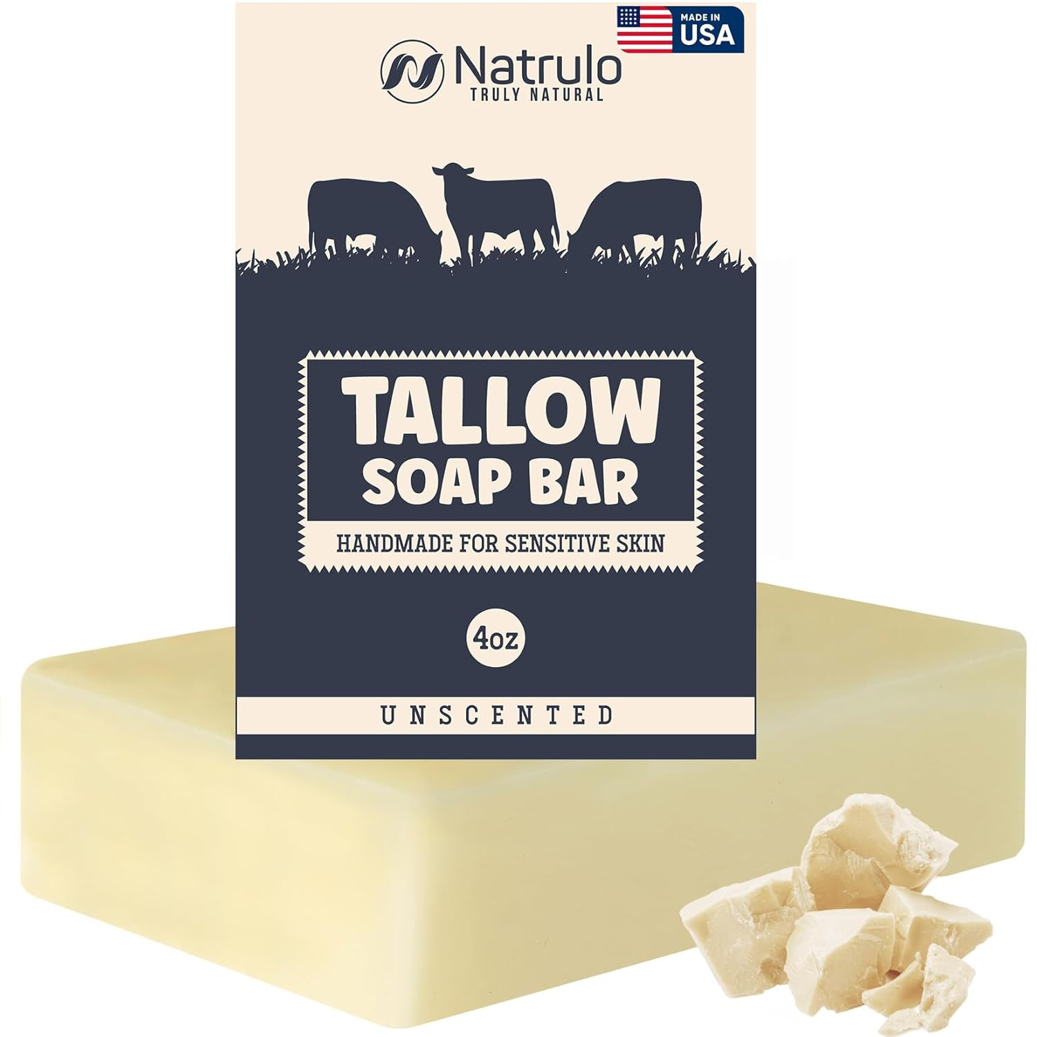 Beef Tallow Soap Bar – All Natural Grass Fed Tallow Soap Unscented – Moisturizin