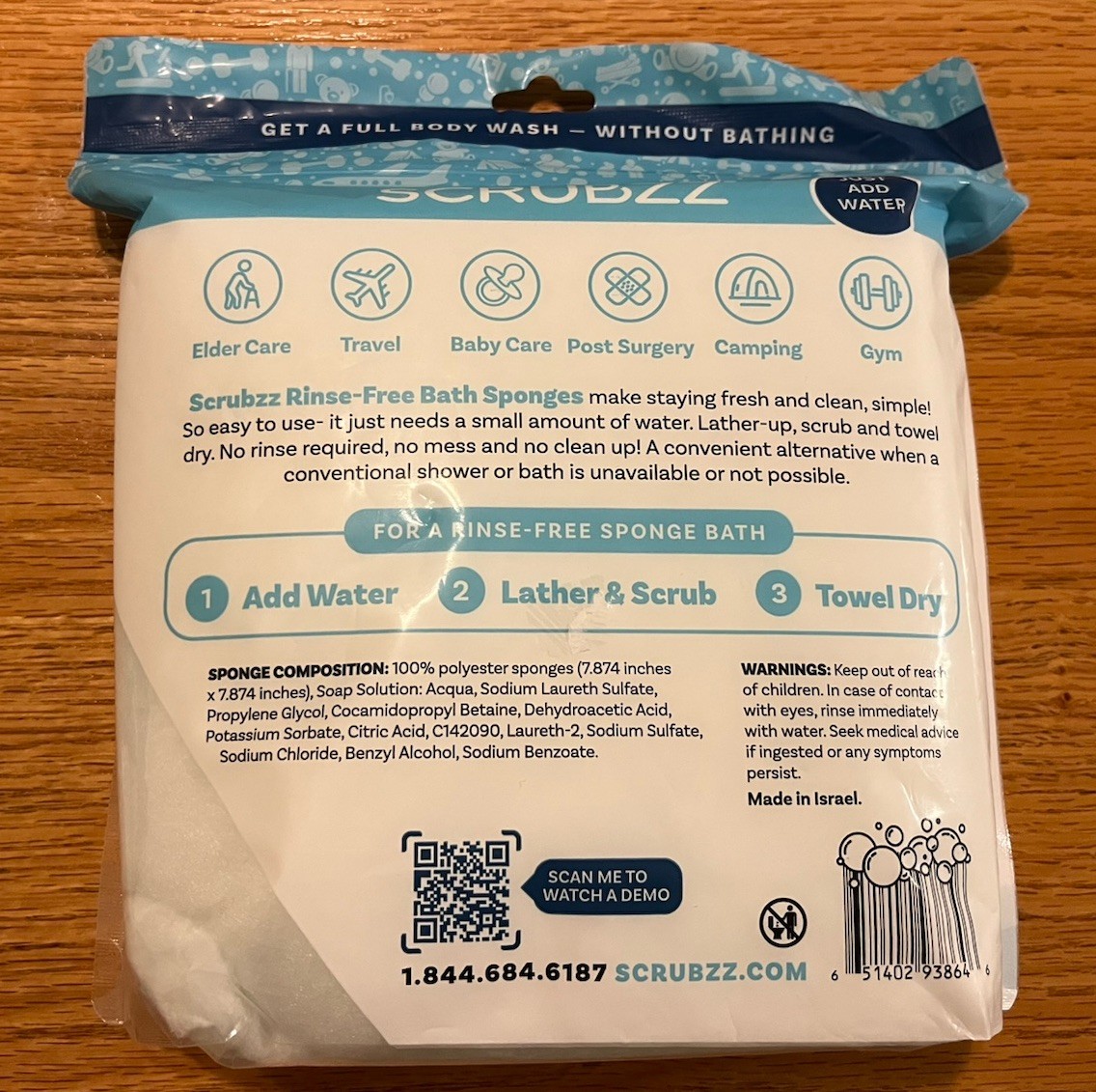 Scrubzz Disposable No Rinse Bathing Wipes – 25 Pack – All-In-1 Single Use Shower