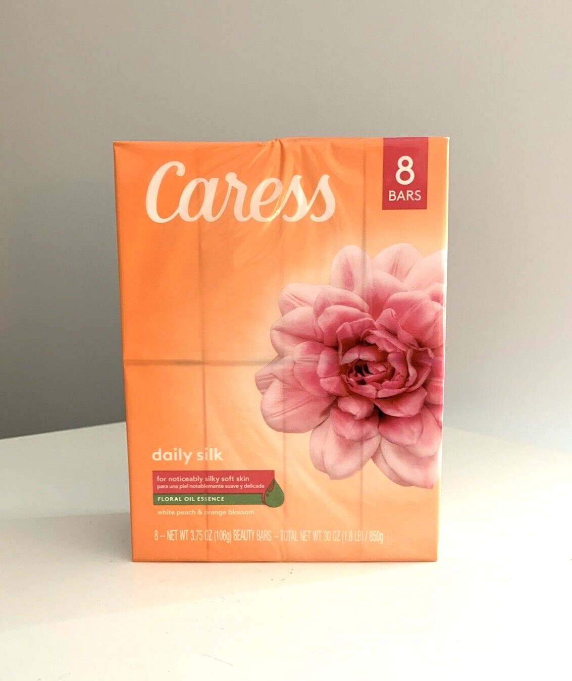 Caress Daily Silk Beauty Bar Soap White Peach & Orange Blossom 8 Bars Total