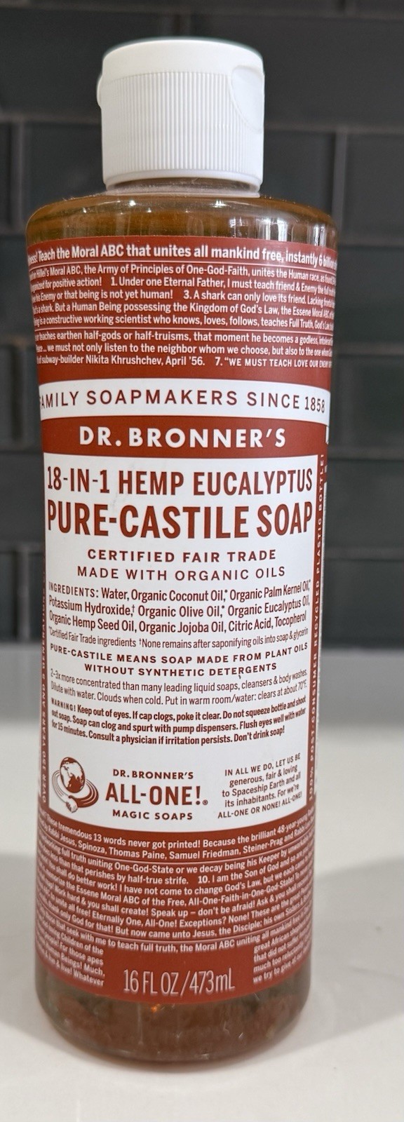 Dr Bronner’s 18-In-1 Hemp Eucalyptus Pure-Castile Soap 16fl oz 473ml