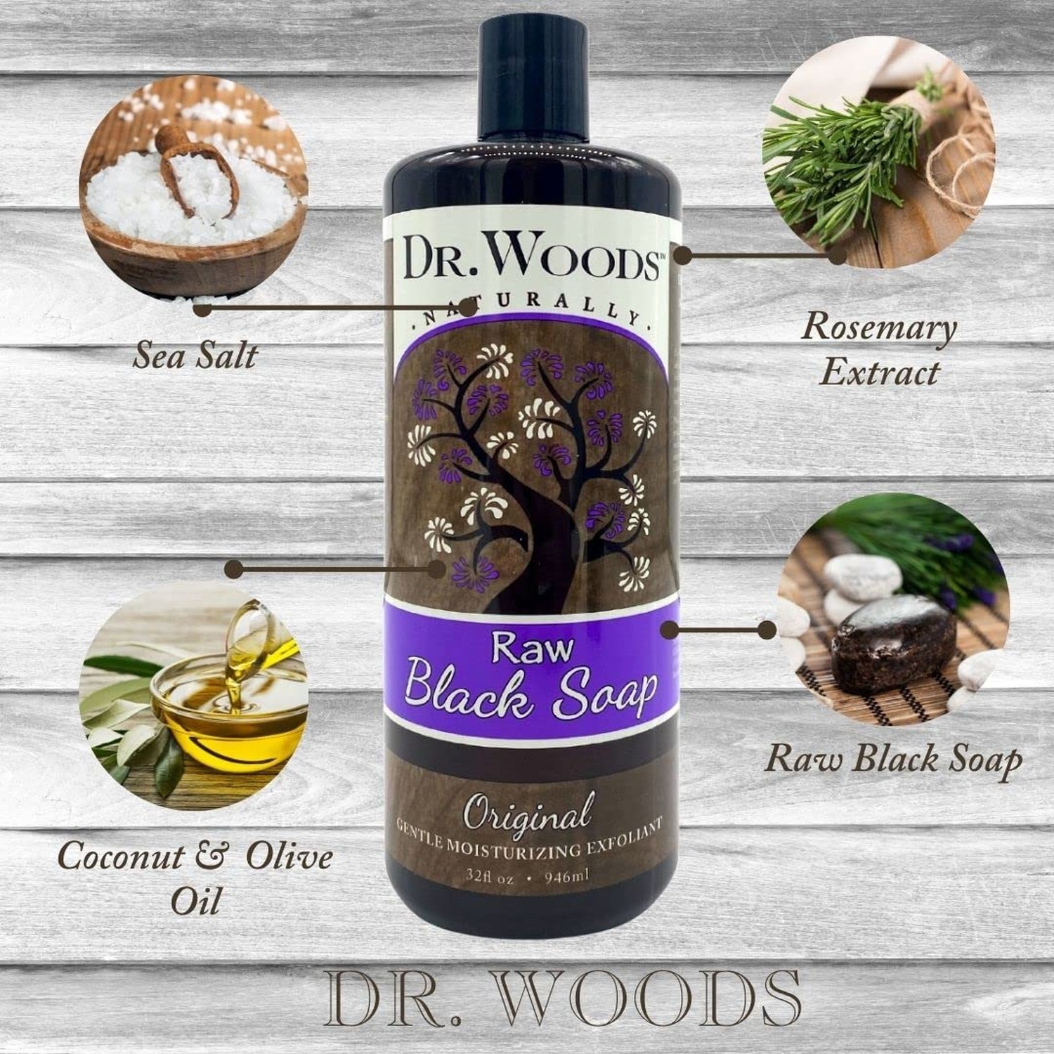 Dr. Woods Raw African Black Moisturizing Liquid Castile Soap, 32 Ounce (Pack …