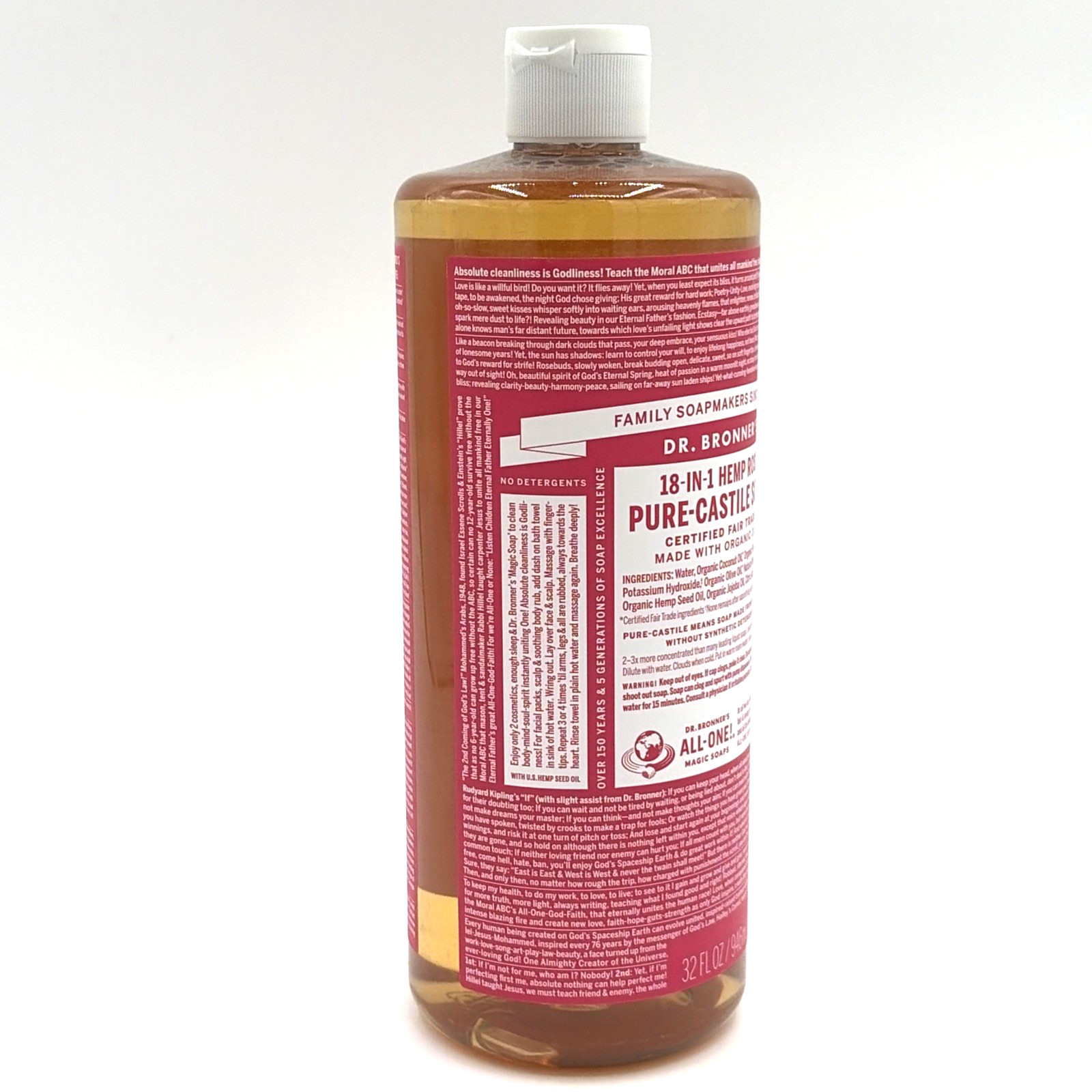 Dr Bronner’s Castile Soap Rose 32 oz Liquid Organic Multi Use 18 in 1