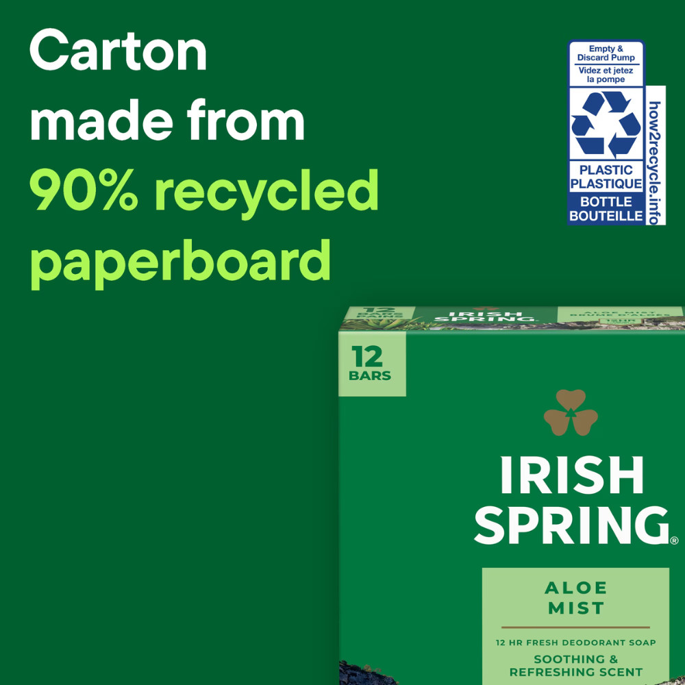 Irish Spring Aloe Mist Deodorant Men’s Bar Soap 3.7oz, Bulk Pack 48 Bars Total