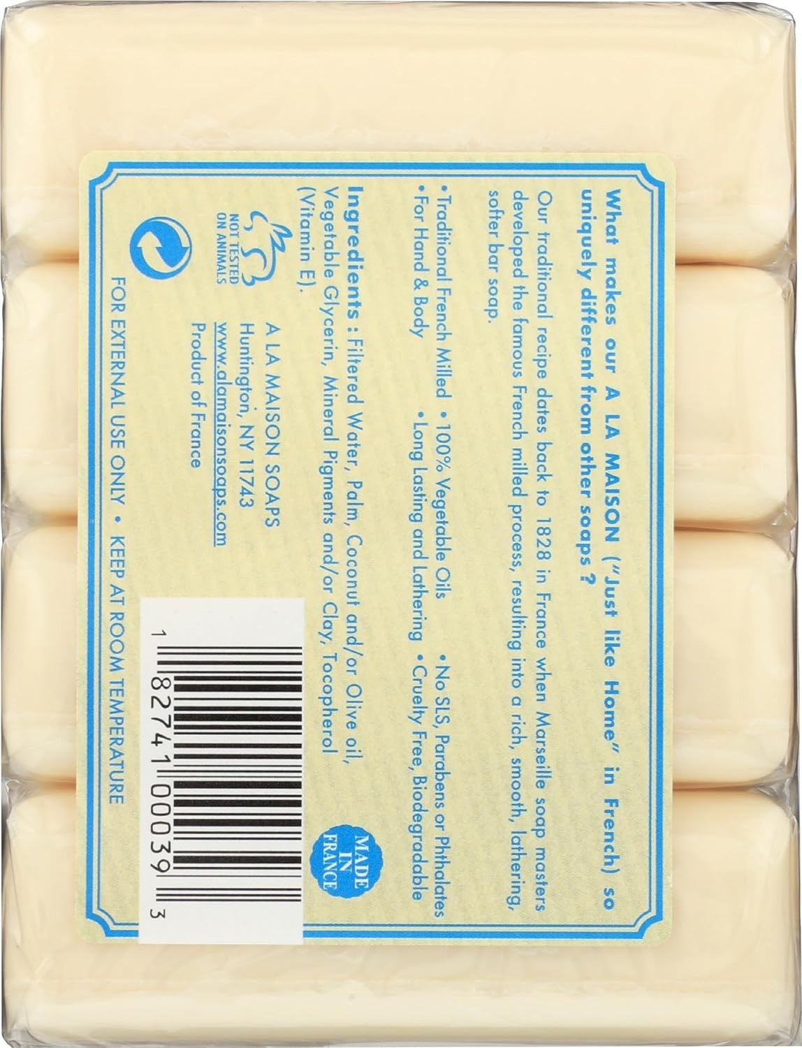 A La Maison –Bar Soap Hypoallergenic Unscented 3.5 oz (Pack of 2 / Total 8 bars)