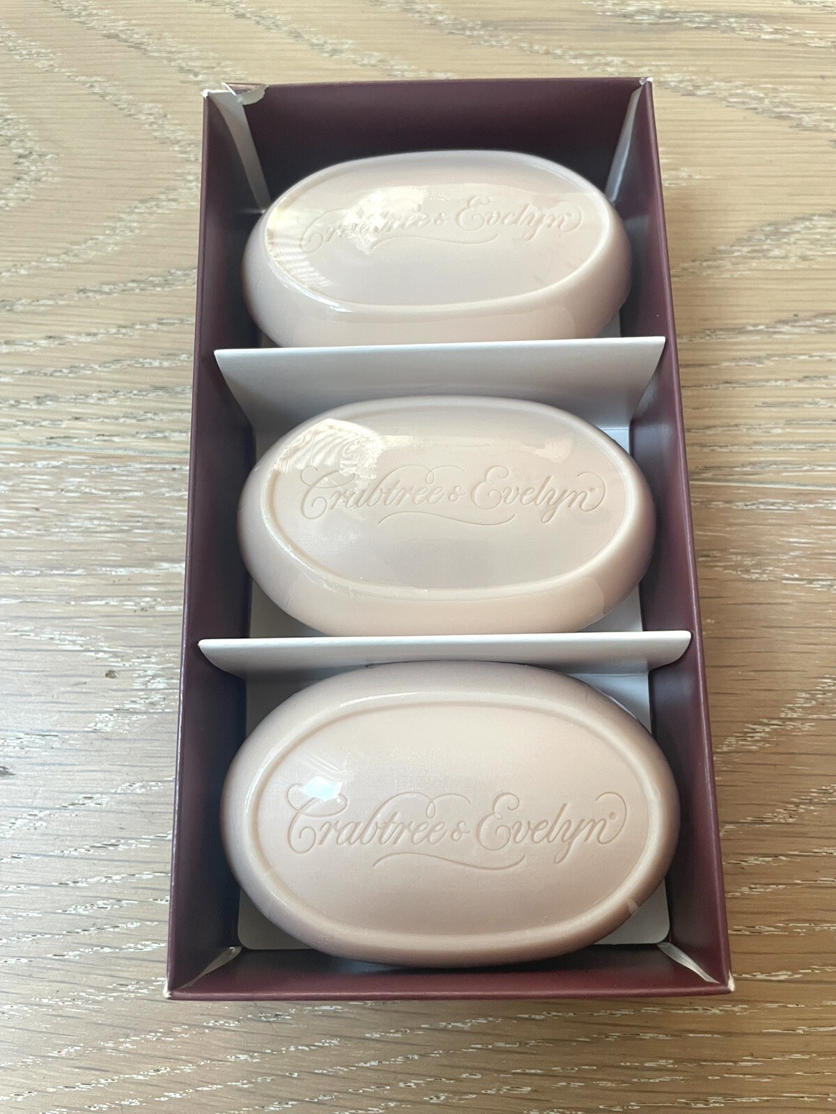 Crabtree & Evelyn Boxed Set of 3 ROSEWATER Triple Milled Bar Soaps 3.0 Oz Each