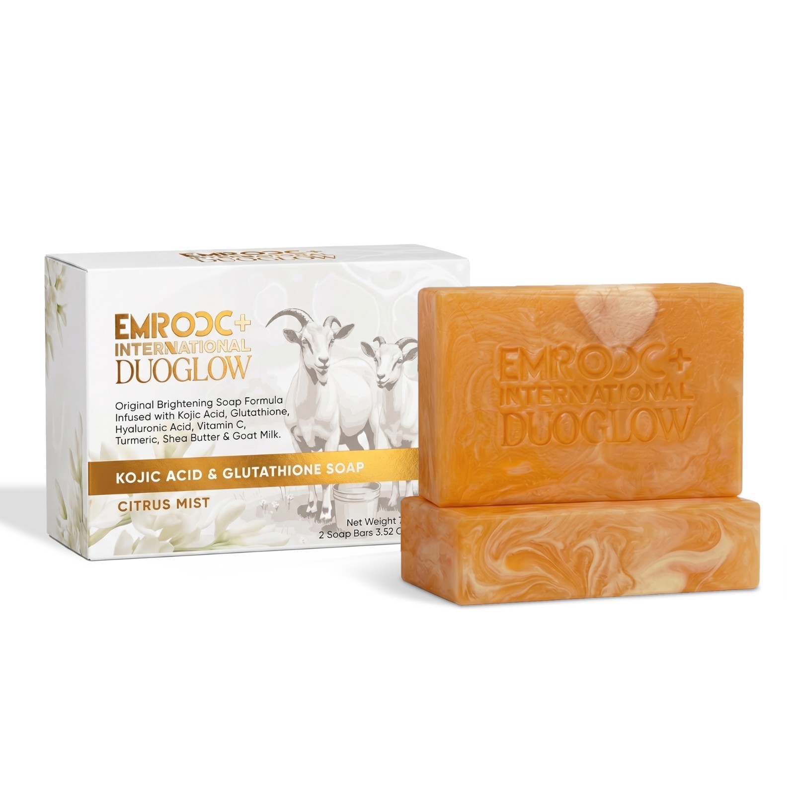 Brightening Goat Milk Soap with Glutathione and Kojic Acid, 2 Pack (3.52oz Each)