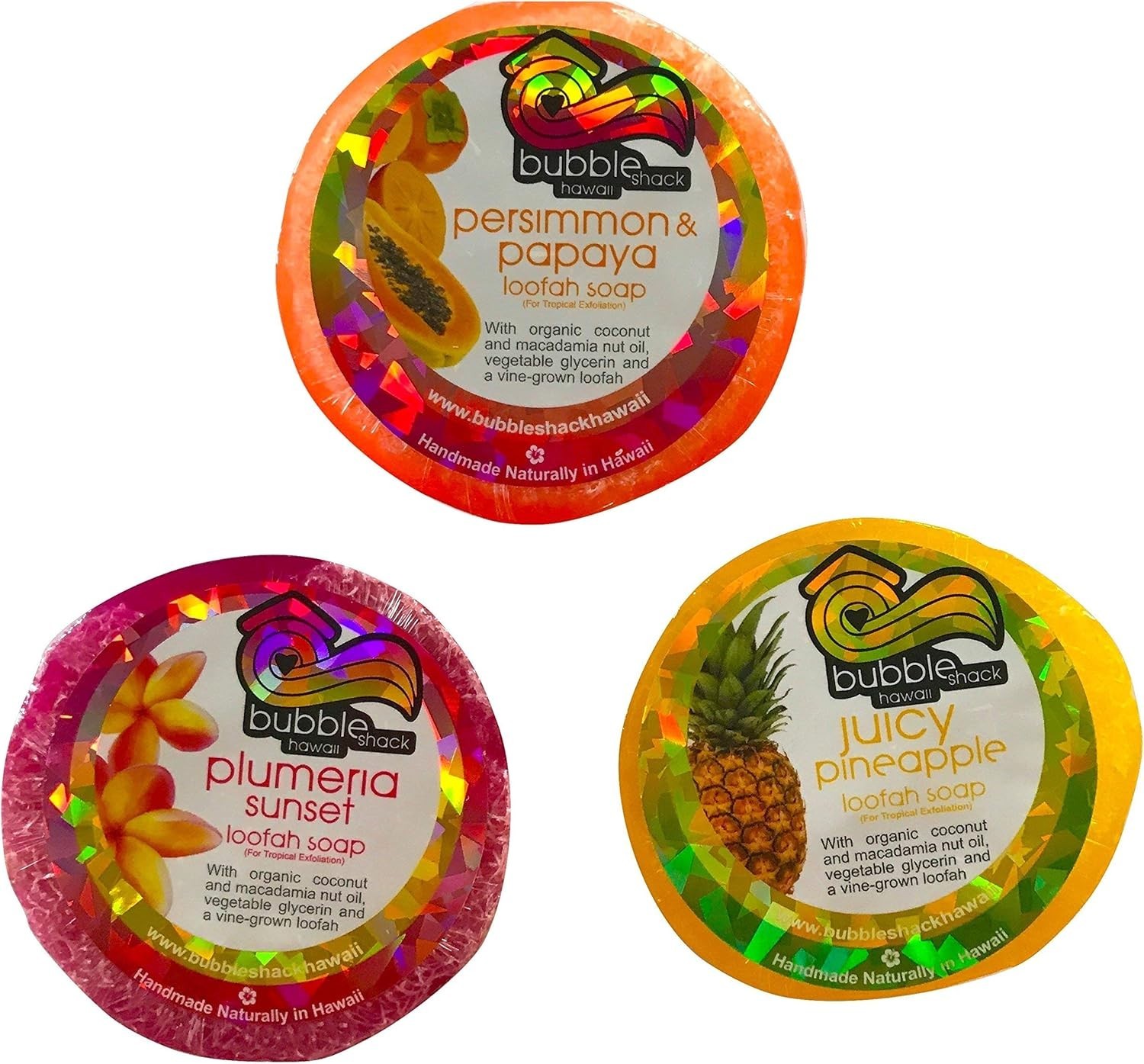 Bubble Shack Hawaii Loofah Soap Organza 2 Sets Total 6 Bars Rainbow