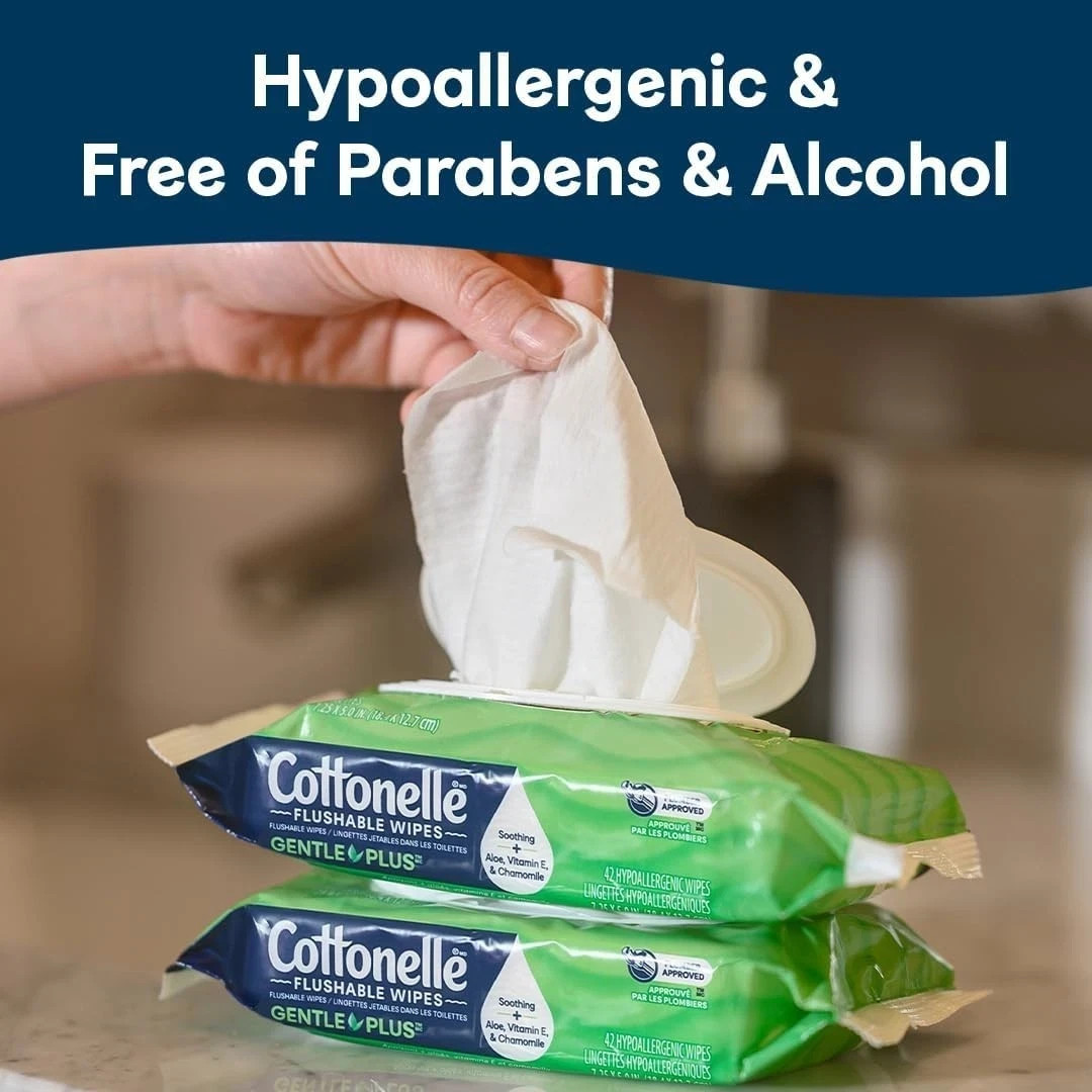 Cottonelle GentlePlus Flushable Wet Wipes with Aloe & Vitamin E, 8 Flip-Top Pack