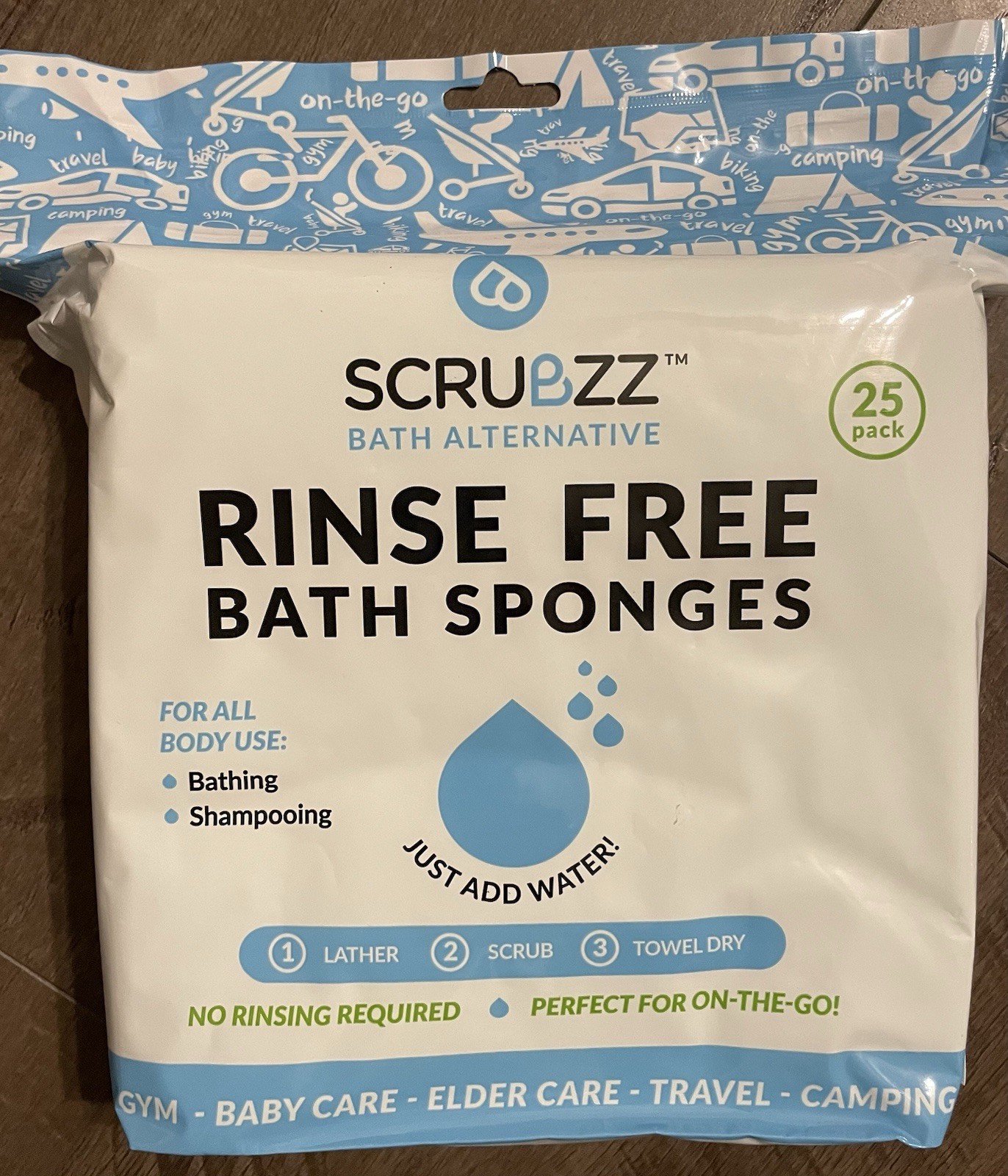 Scrubzz Disposable Rinse Free Bathing Wipes 25 Pack All-in-1 Single Use Shower