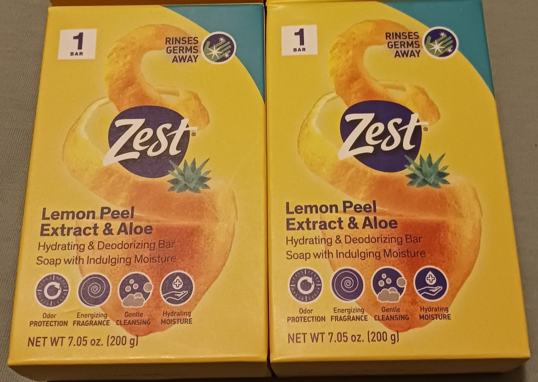 LOT OF 2 – Lemon Peel & Aloe 7.05 Oz Bars, Zest Soap, Indulgence Scented Bath