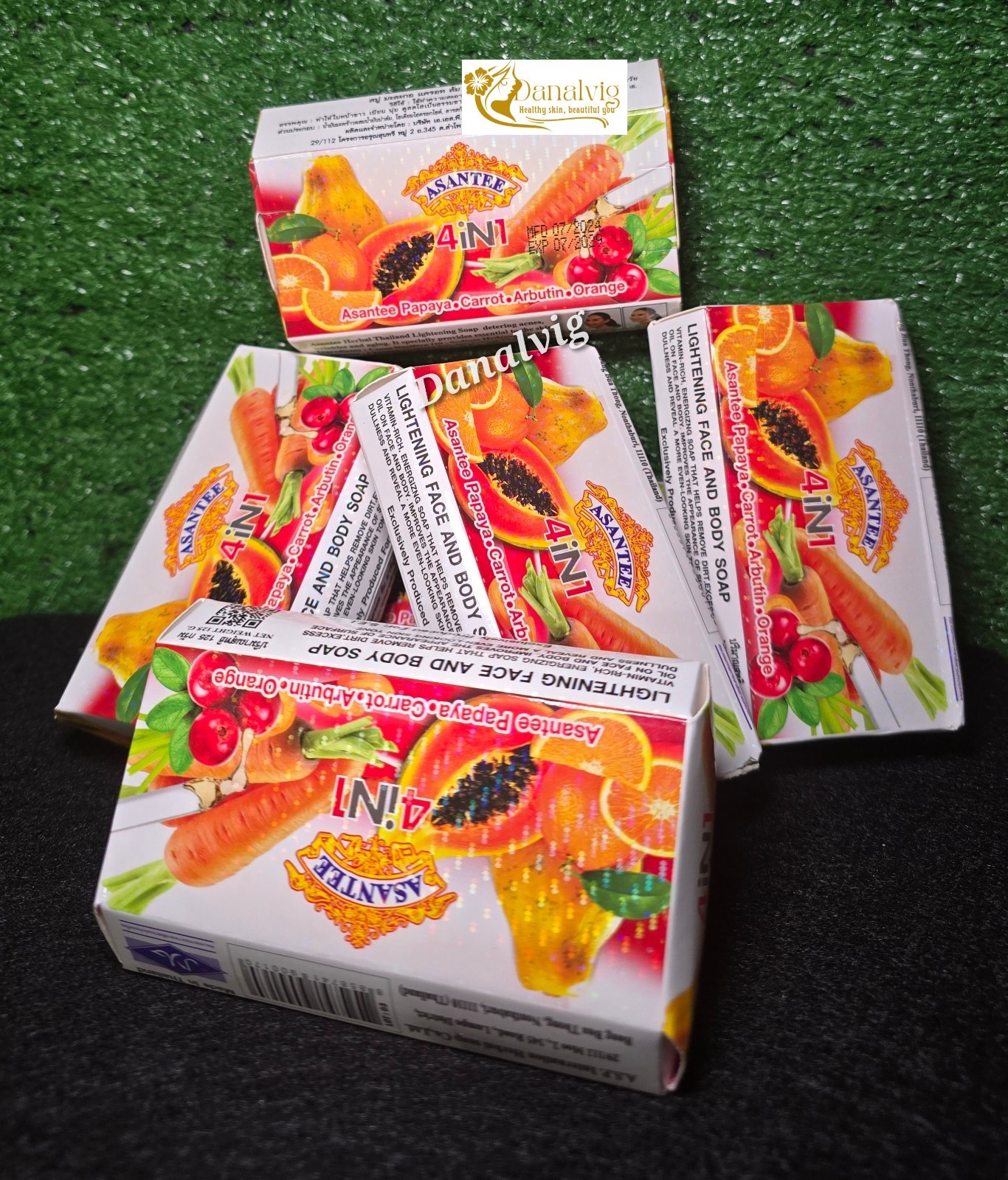 5 Asantee Papaya, Carrot, Arbutin Thailand Herbal Lightening 2 In 1 Soap Extra O