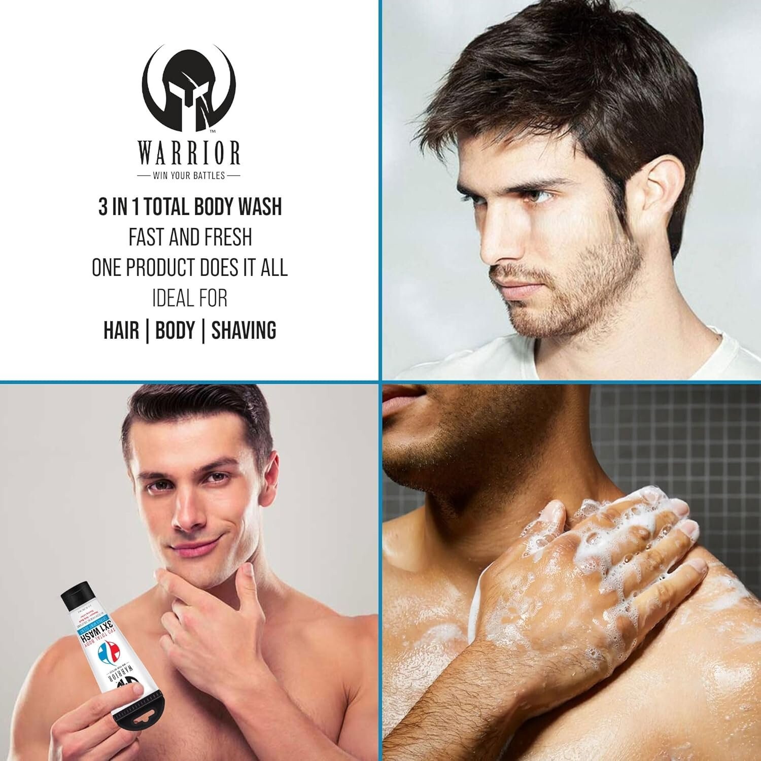 Warrior 3 in 1 Body Wash For Men Women Travel Size Liquid Soap Citrus Mint 2Pack