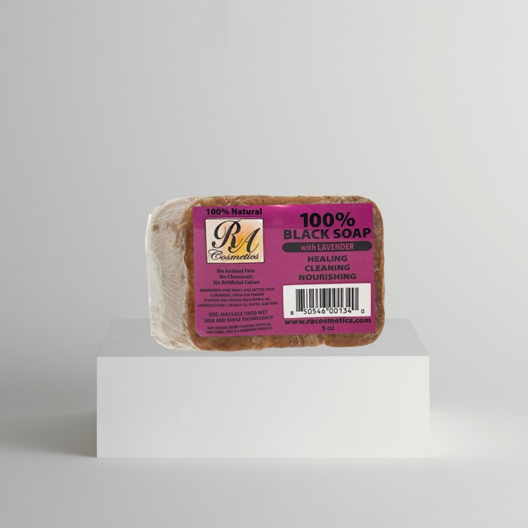 RA Cosmetics 100% Pure Raw African Black Soap- 5oz – Cleansing- Lavender