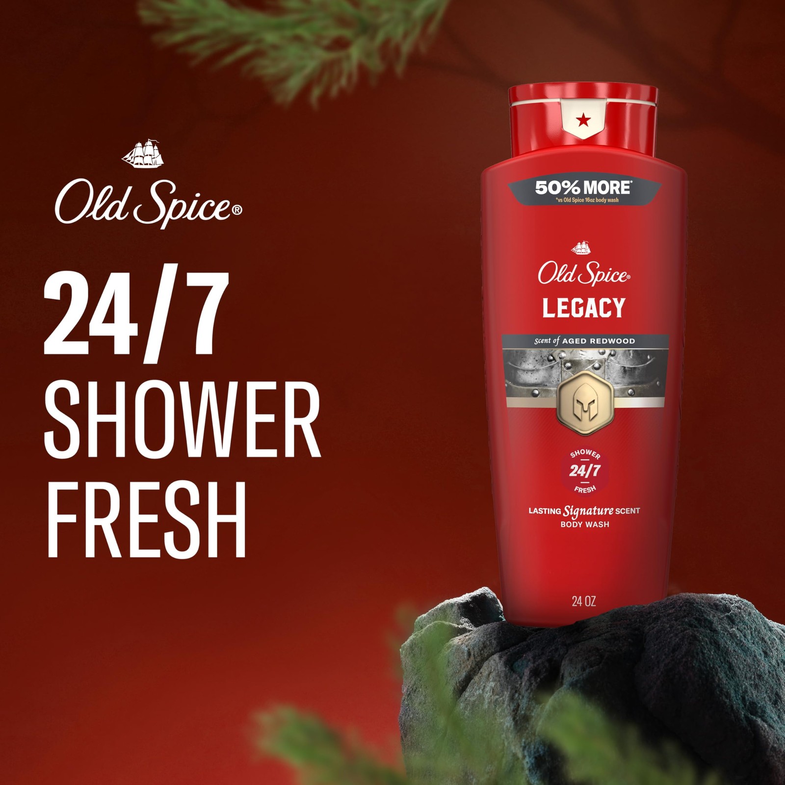 Old Spice Body Wash for Men, 24/7 Shower Fresh & 24 Ounce (Pack of 1), Red