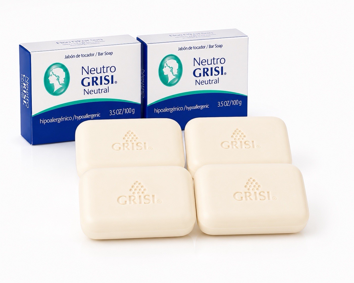 Pack of 4 Grisi Neutro Neutral Soap Bar 3.5 oz Hypoallergenic Sensitive Skin