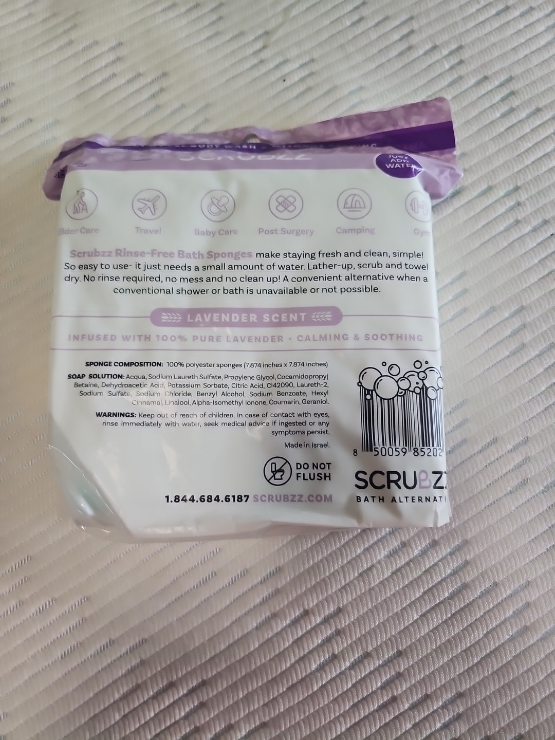 SCRUBZZ Lavender Rinse-Free Bath Sponges 25-Pack Soap & Shampoo