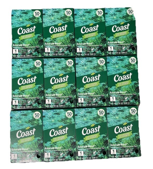12XL Bars! Coast® Emerald Burst Moisturizing Soap 7.05 Oz ea (Like Irish Spring)