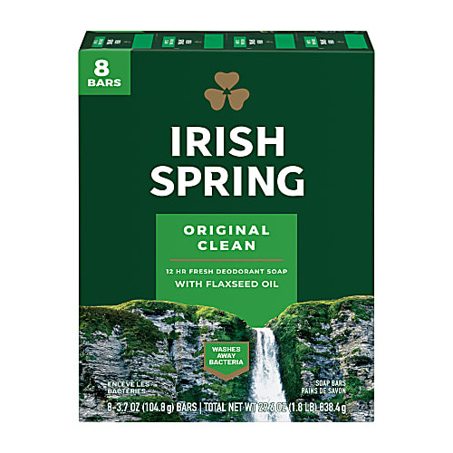 Irish Spring Original Deodorant Bar Soap 24 Hour Protection 3.75 Ounce 8 Count