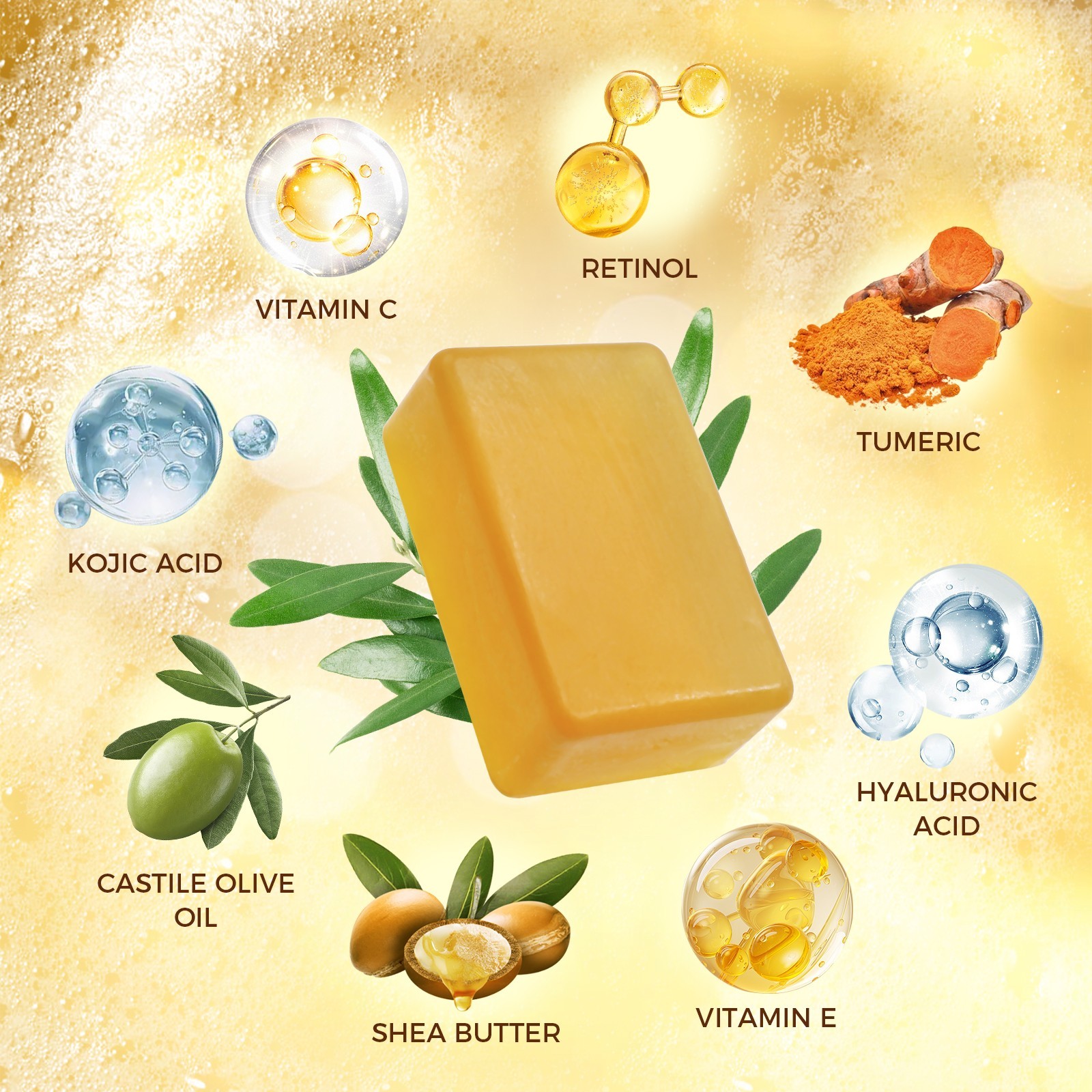 OUKEYA Turmeric Soap Bar For Dark Spot Remover with Retinol,Vitamin C,Kojic Acid