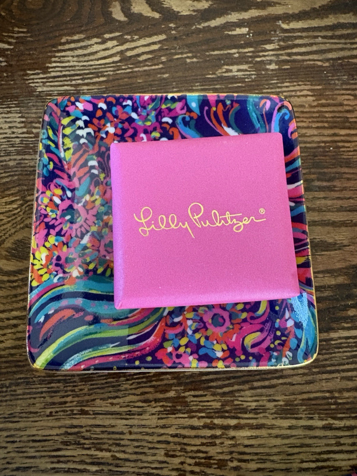 NEW LILLY PULITZER Soap & Tray Set Ft. in Beach Loot Pink Blue Trinket Tray 4×4”