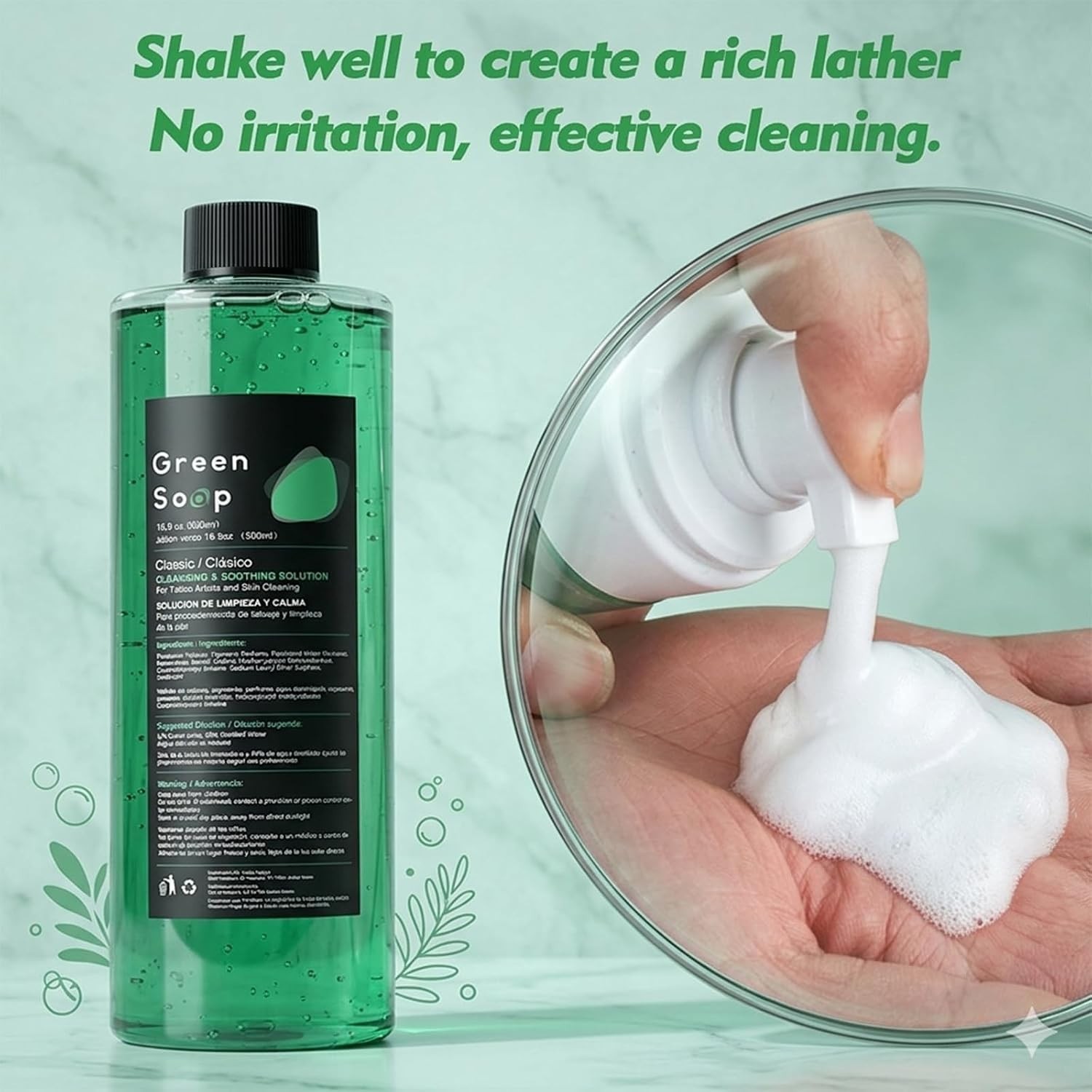 Green Soap Tattoo 16.9OZ Ultra Concentrated & 7OZ Foam Bottle Kit – Make 1.3 …