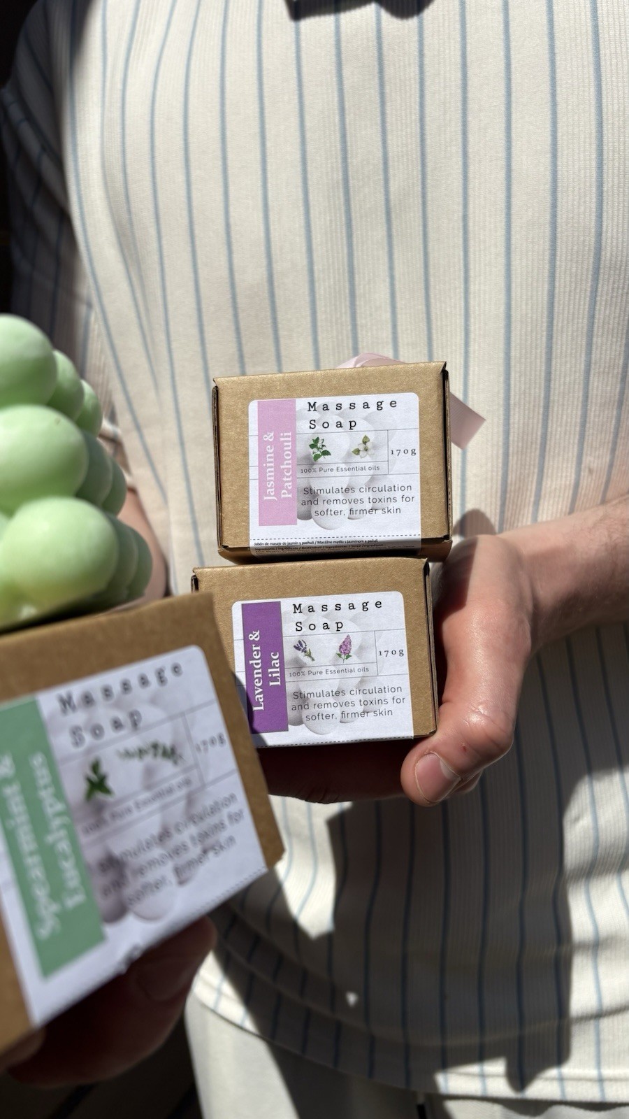 Handcrafted massage soap made with natural ingredients and pure essential oils