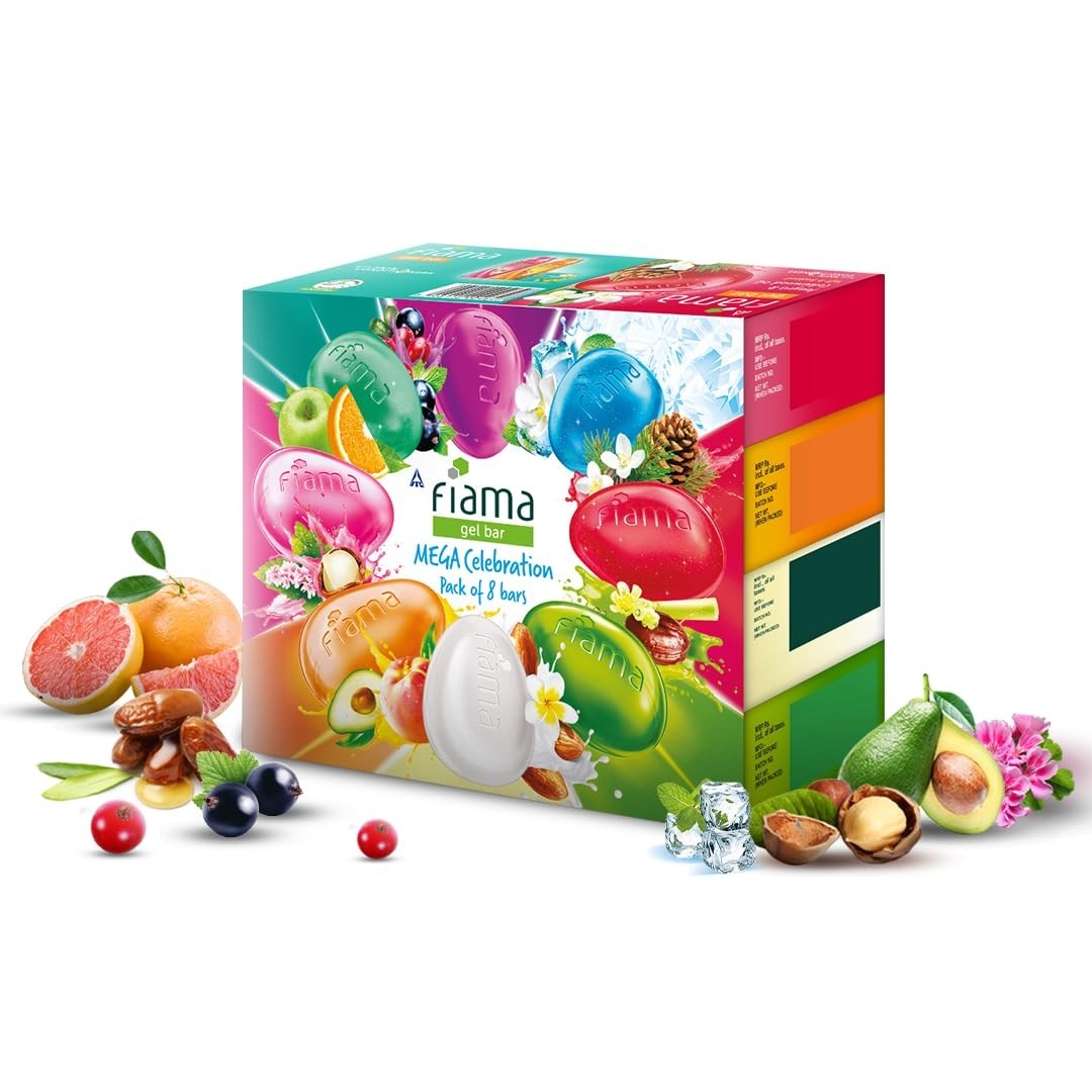 Fiama Gel Bar Mega Celebration Pack 1kg (125g Pack of 8) | 8 Unique Soap Variant