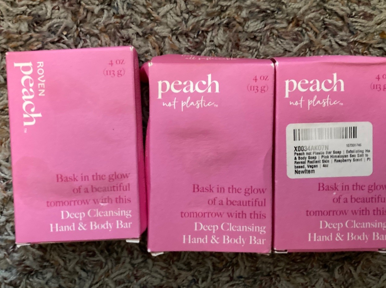 Peach Not Plastic exfoliating Hand soap Bar Raspberry Scent 4oz Lot Of 3