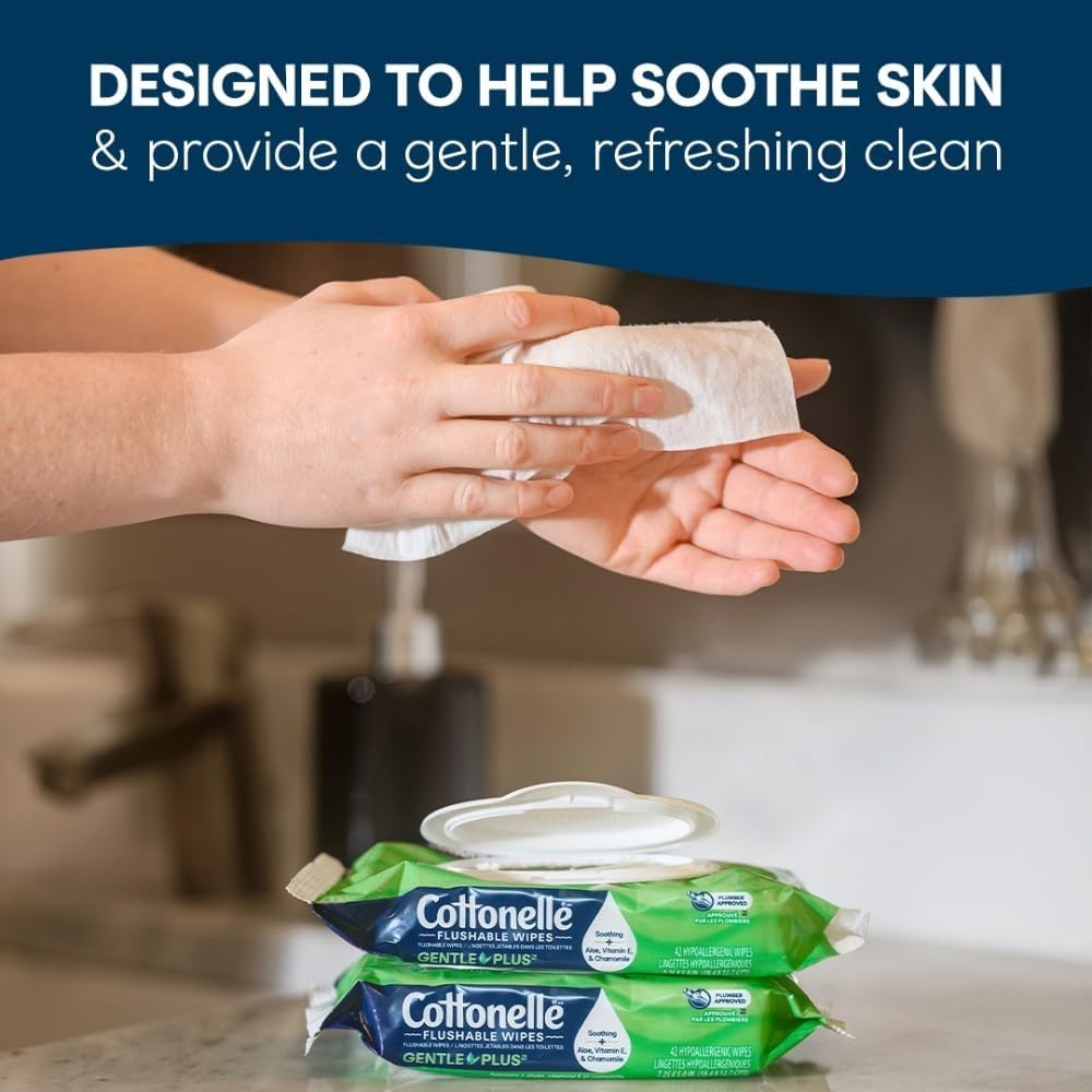 Cottonelle GentlePlus Flushable Wet Wipes, 4 Flip-Top Packs 168 Total Flushable.