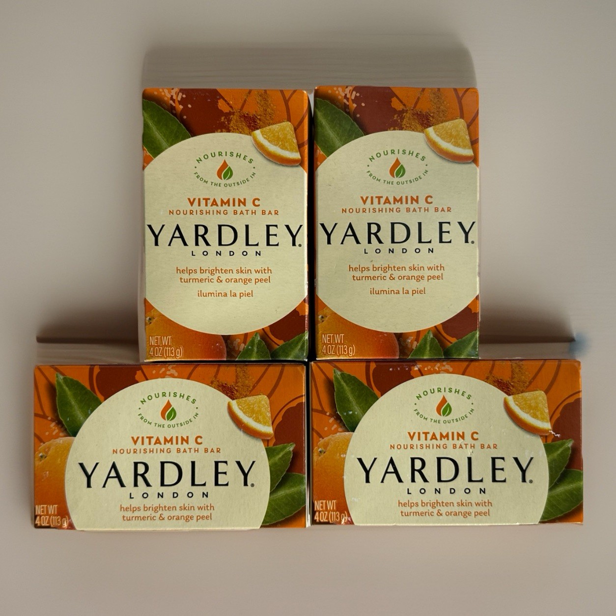 4x Yardley London Vitamin C Bath Bar Turmeric Orange Peel Soap 4oz Each