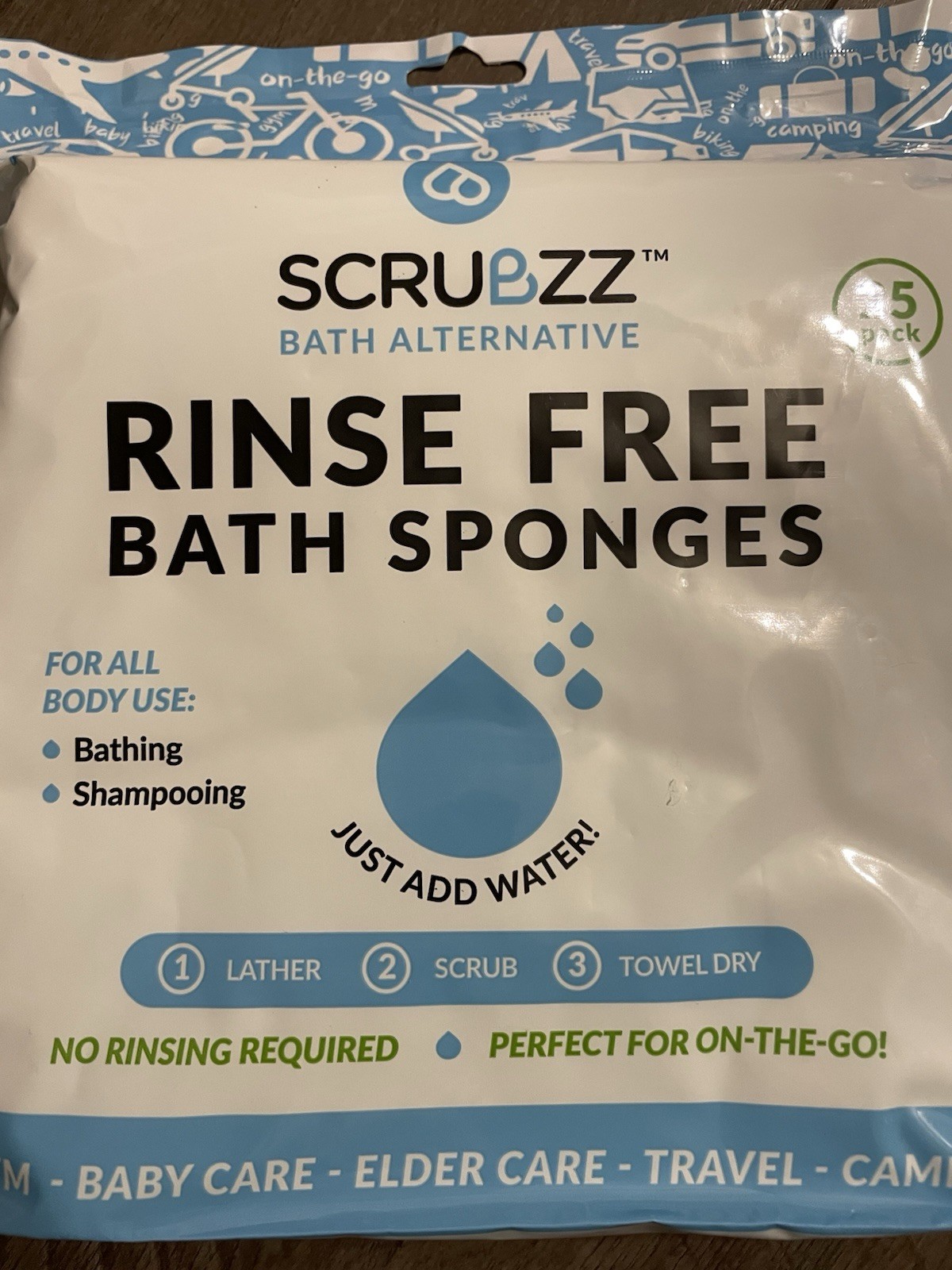 Scrubzz Disposable Rinse Free Bathing Wipes 25 Pack All-in-1 Single Use Shower