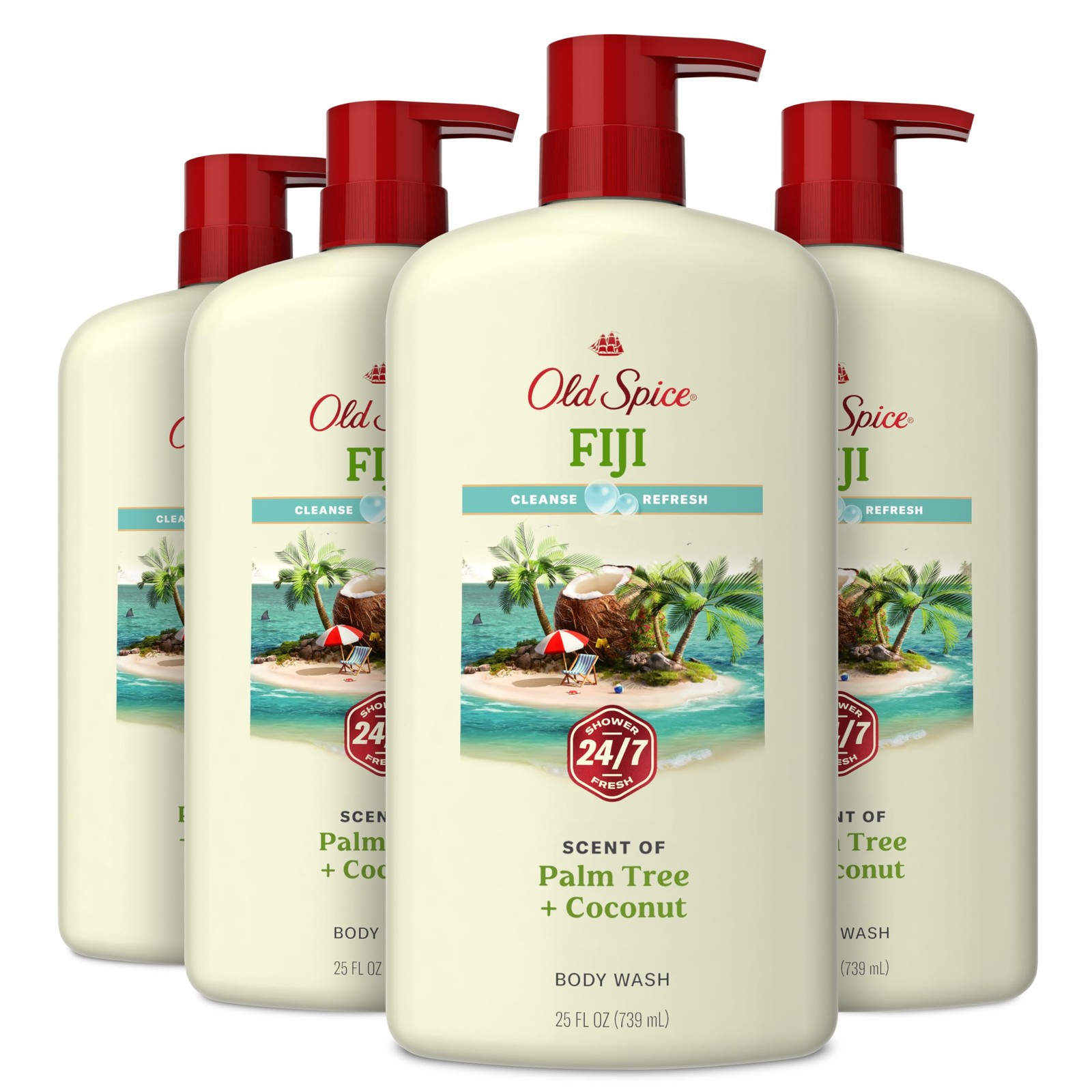 Old Spice Body Wash for Men, 24/7 25 Fl Oz (Pack of 4), Fiji w/ Palm Tree
