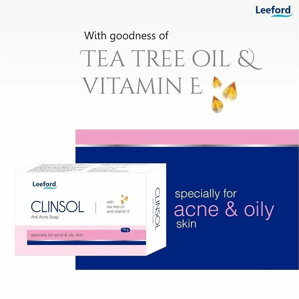 CLINSOL SOAP PACK OF 5 (75G EACH) BEST FOR ACNE & OILY SKIN ENRICHED TEA TREE