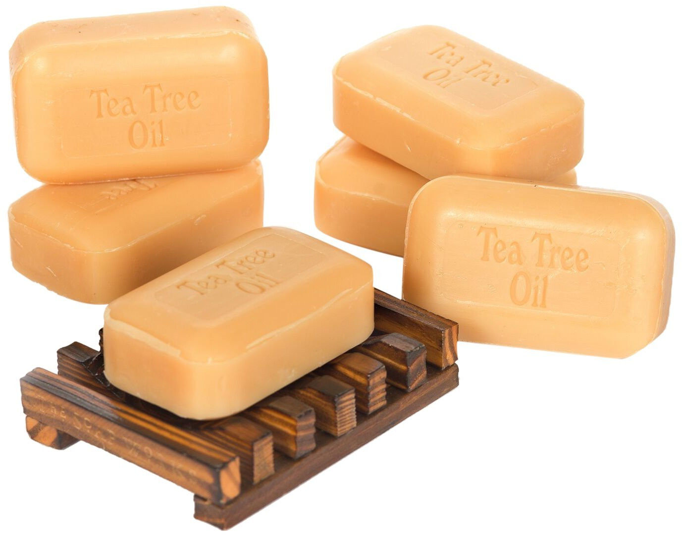 Tea Tree Oil Soap Bar, 6 Count with Free Natural Wood Soap Dish