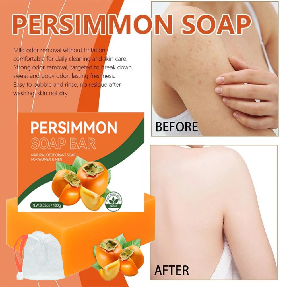100g Natural Persimmon Soap Bar Body Odor Control Deodorant Soap for Men & Women