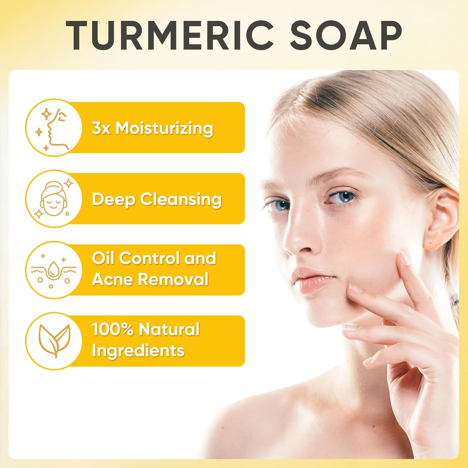 4 Pack Turmeric Soap, 100G Kojic Acid and Turmeric Soap Bar, Gently Clean the Fa