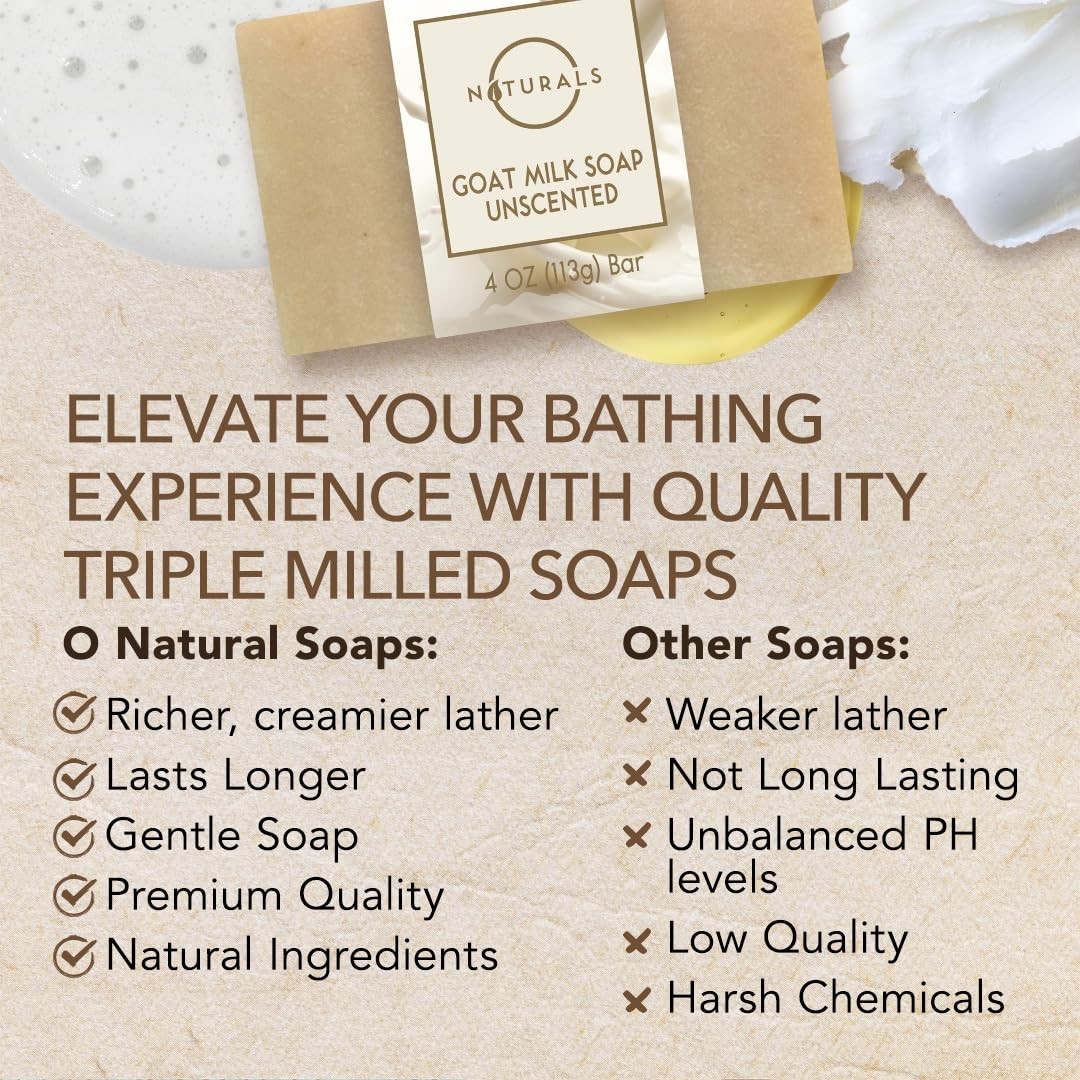3-Pcs Goat Milk Soap with Soap Saver Bag – Unscented, Triple-Milled, Nourishi…