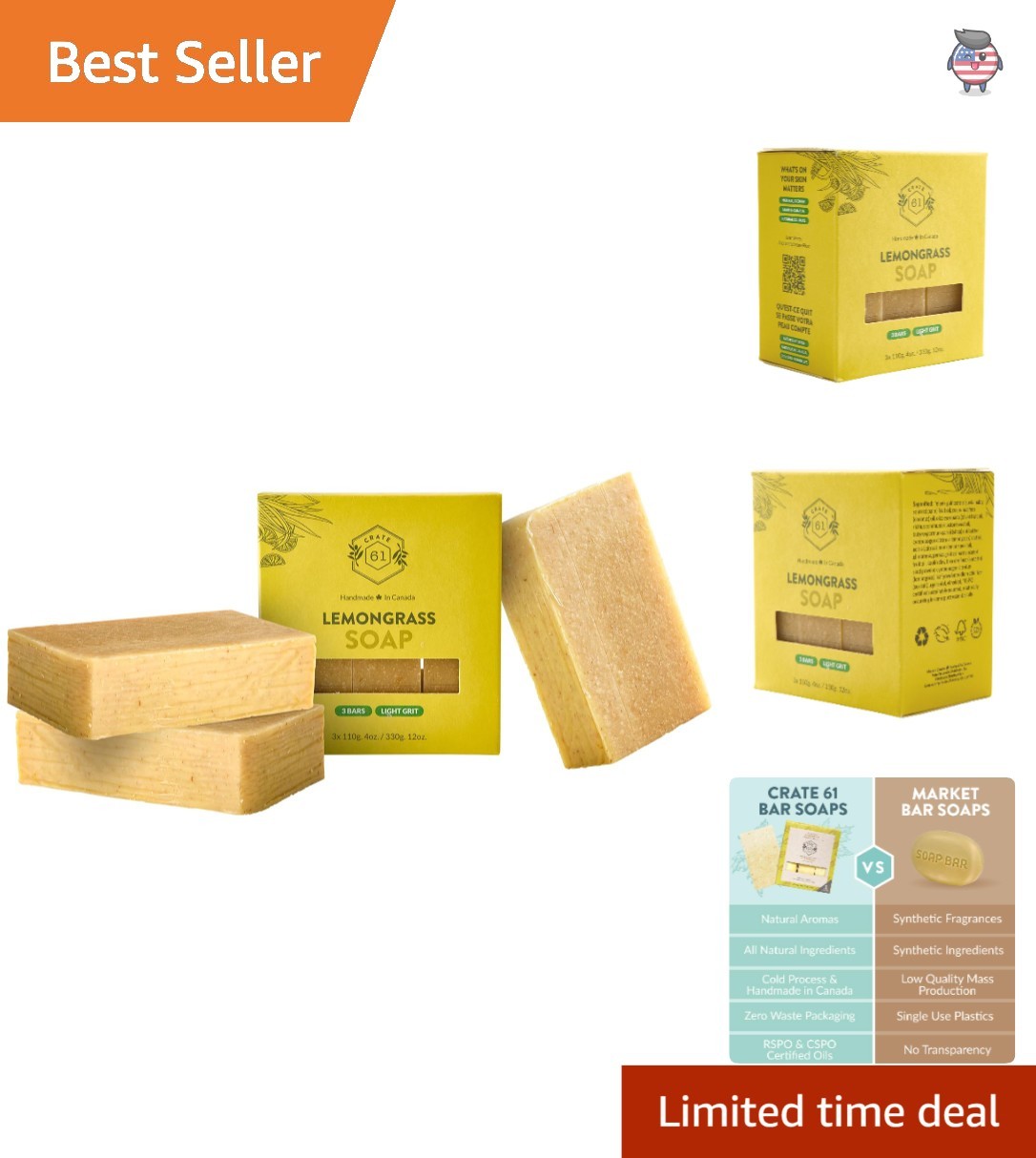 Soap – 3 Pack Lemongrass Cold Process Bars for All Skin Types