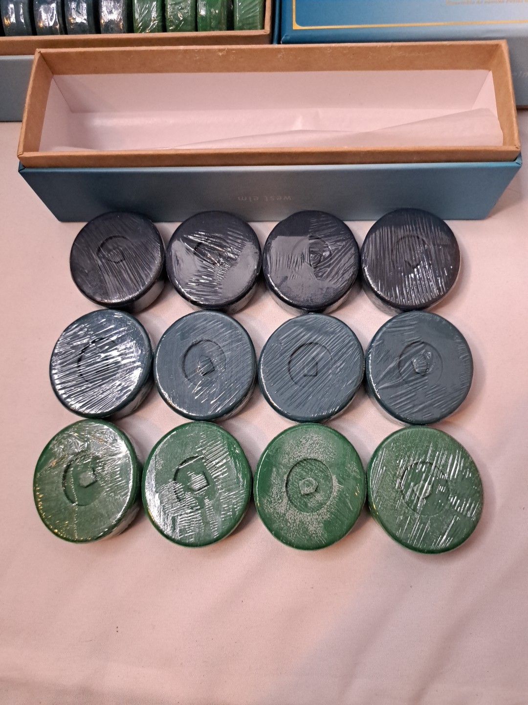 Lot of 11 West Elm Petit Macaron Soap Sets of 12 Shades of Turquoise New
