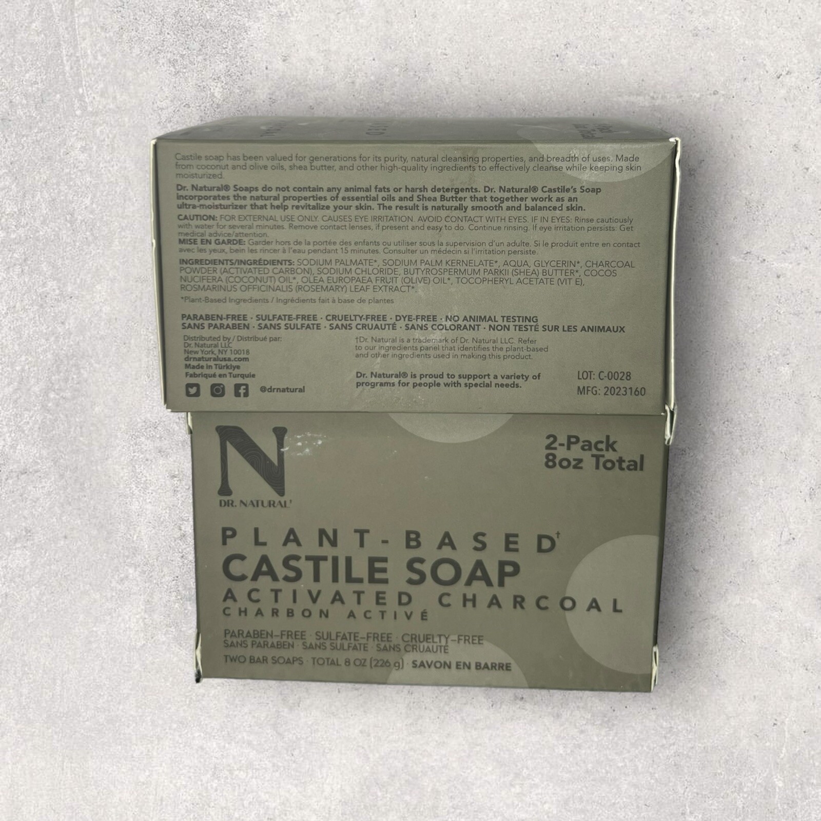 Dr. Natural Plant Based Castile Soap Activated Charcoal Paraben Free 2pks 4 Bars