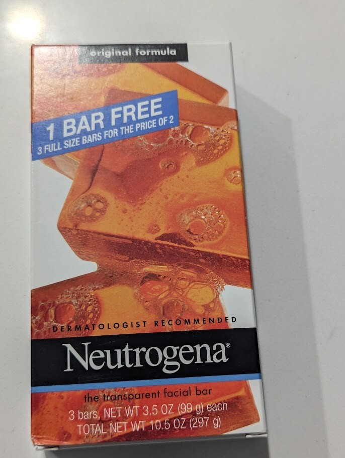 2 bars Neutrogena Transparent Facial Bars 3.5oz each Individually sealed