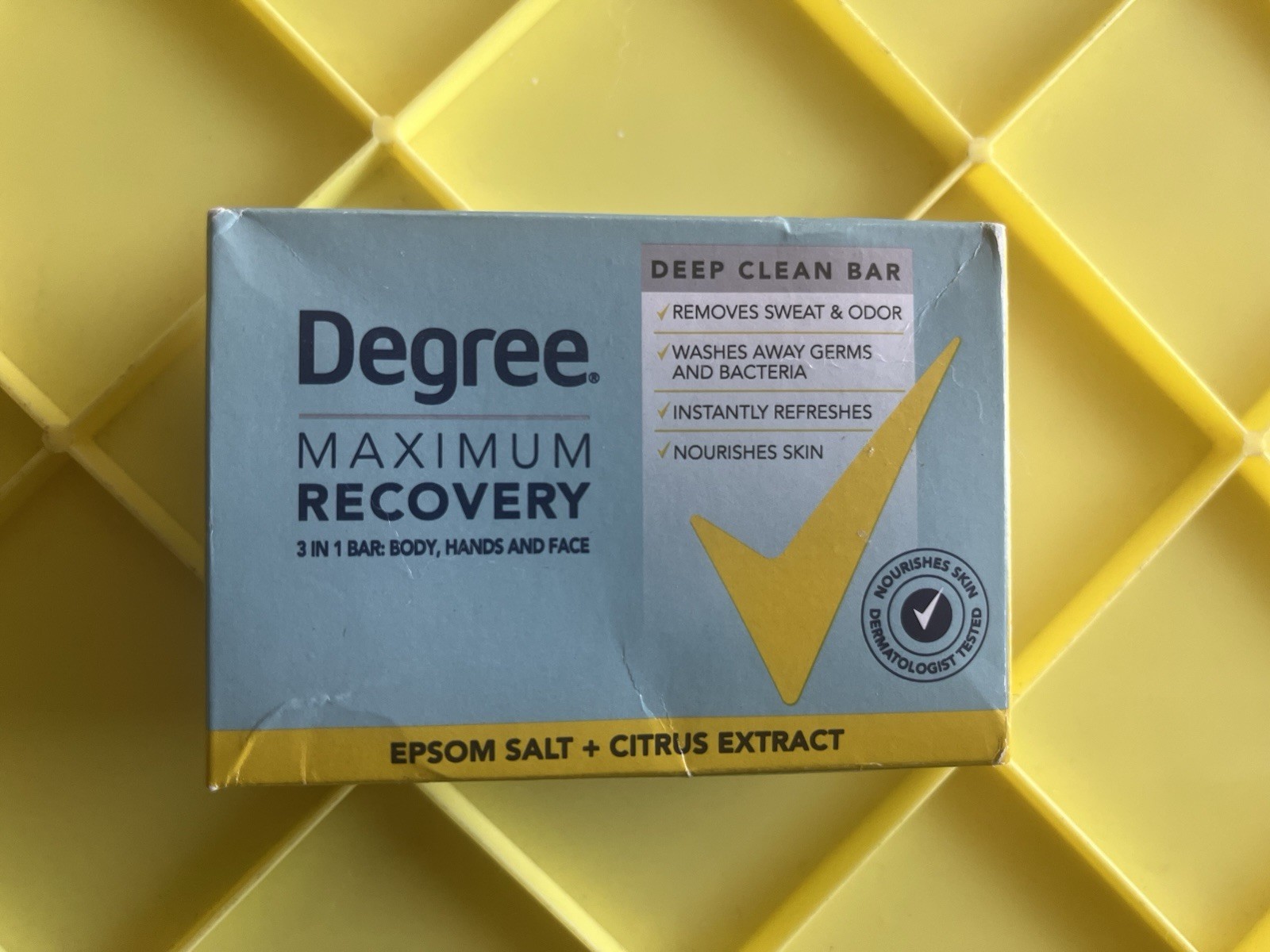 Men Degree Maximum Recovery 3 In 1 Bar Soap Epson Salt + Citrus Extract 3.75 Oz