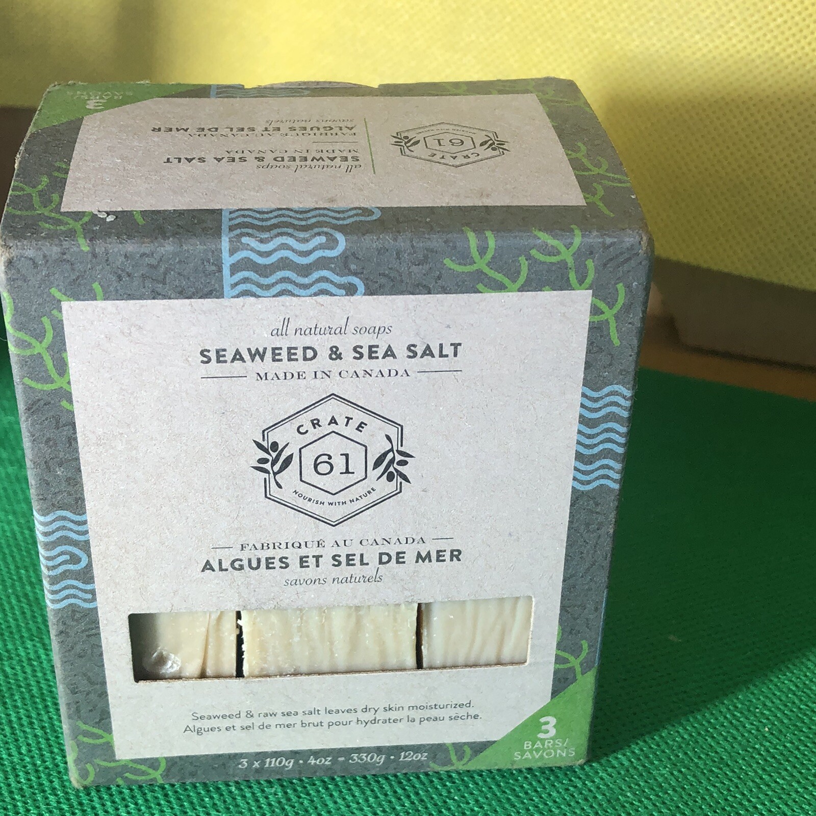 Crate 61 Soap SEAWEED & SEA SALT 3x4oz/110g total 330g/12oz 3 bars MadeInCanada