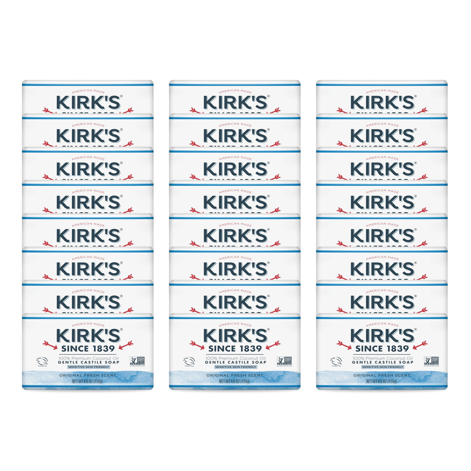 Kirk’s Gentle Castile Soap 4 Ounce Pack of 24 Vegan Coconut Oil Cleanser