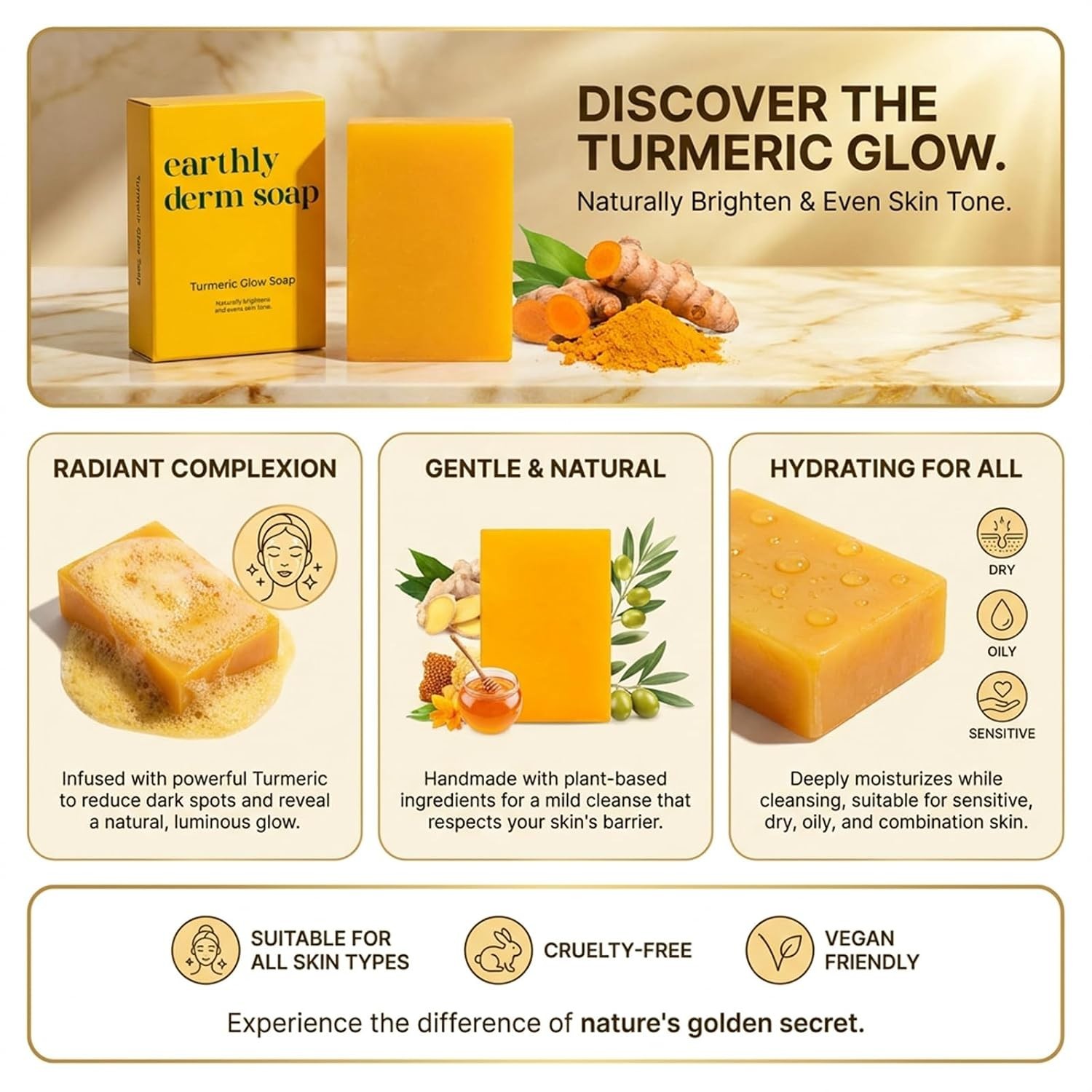Turmeric Glow Soap, Handmade Turmeric Cleansing Soap, Body Skin Care Handmade So