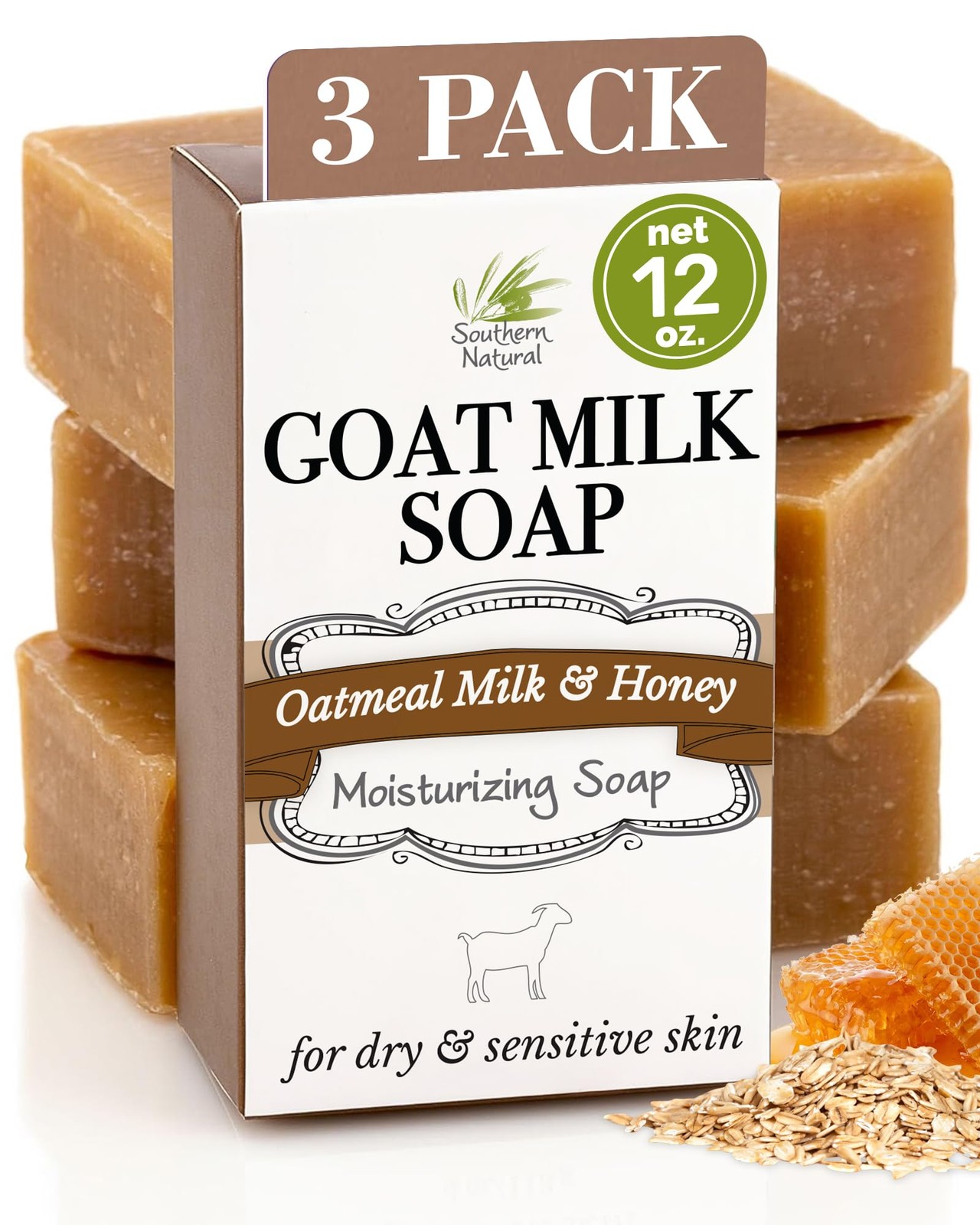 Southern Natural Goat Milk Soap Bar – Oatmeal & 4.5 Ounce (Pack of 3)