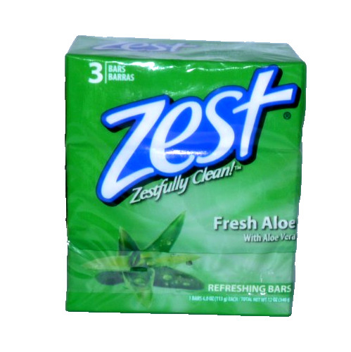 Zest Fresh Aloe Vera Zestfully Clean 3 pack 4oz bar body soap made in USA