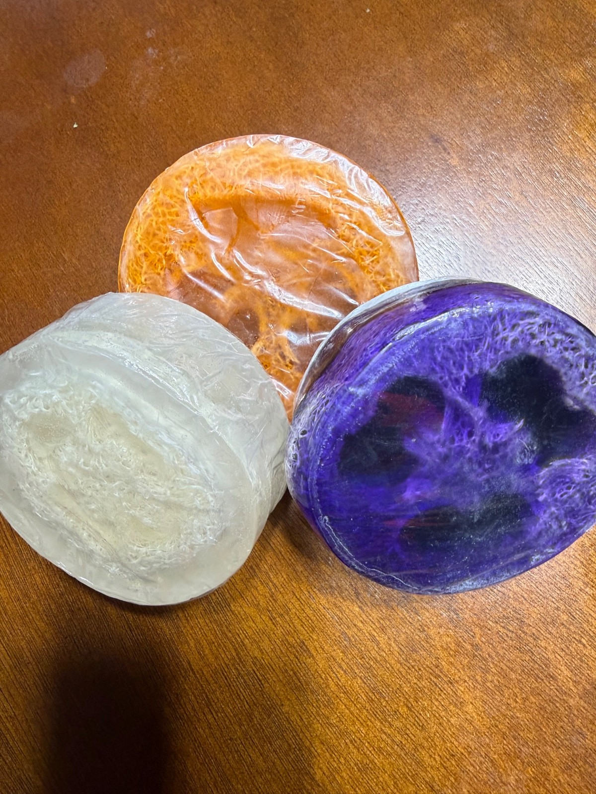 Lot of (3) Loofah Soaps. Coconut scented, Citrus scented, Lavender scented