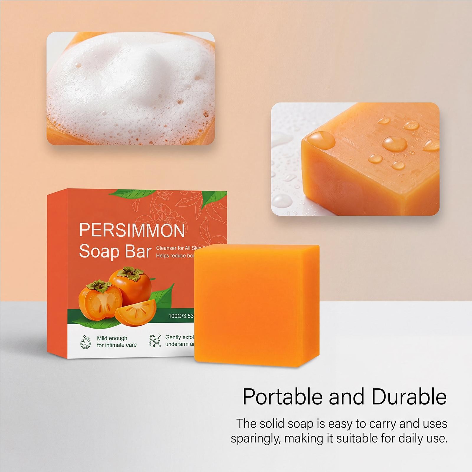 Persimmon Soap Bar, Natural Refreshing Cleansing Soap 100g